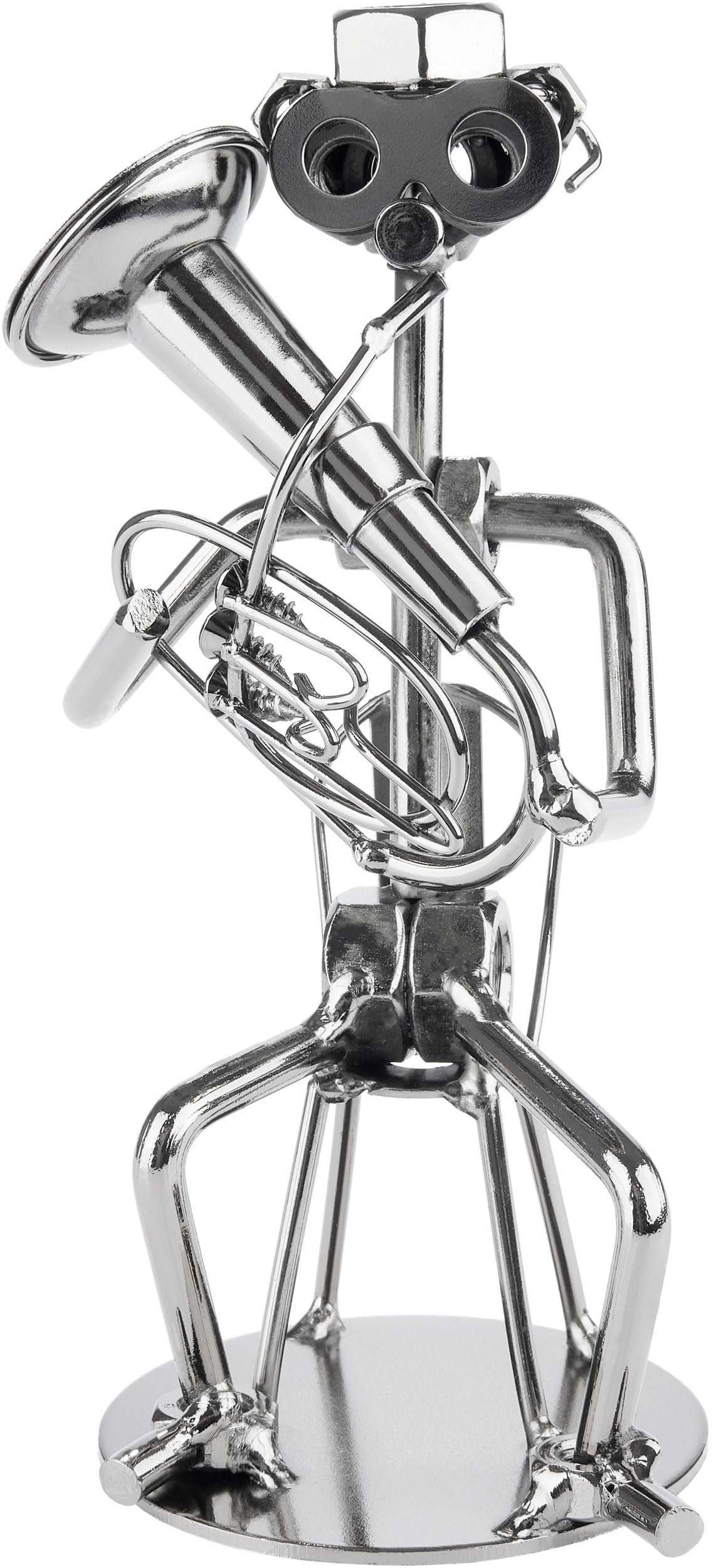 Brubaker Silver Screw Man Musician With Tuba - Handmade Iron Figure Metal Man Tuba Player - Metal Figure Wind Musician - Metal Decoration - Gift For Tubists