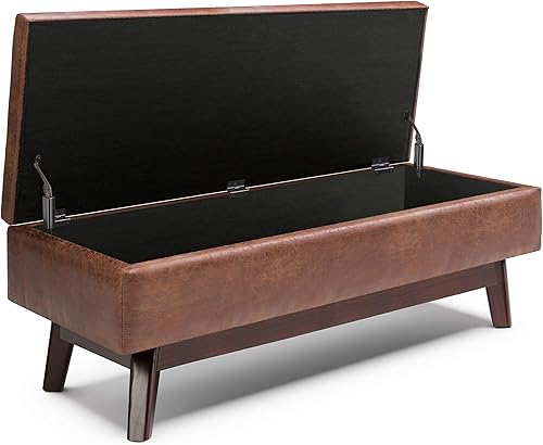 Miniatura 4 de Simpli Home Owen - Taburete rectangular de 48 pulgadas de ancho, con reposapiés de piel sintética para sala, color marrón Sillín café