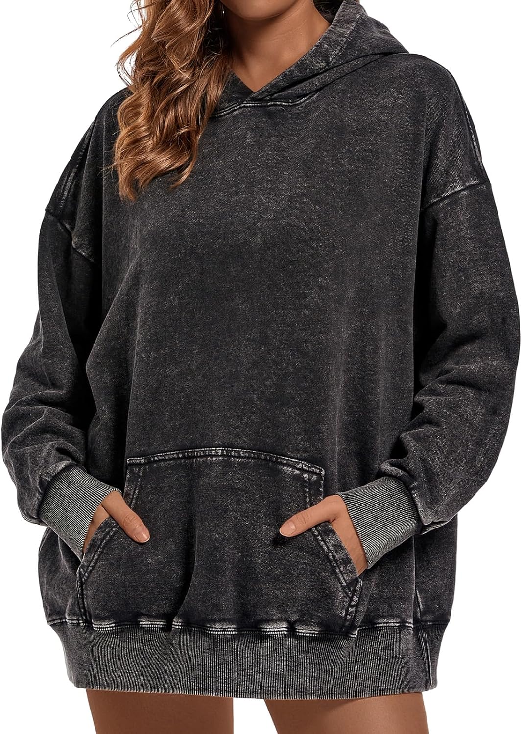 Oversized Vintage Hoodie for Women Cotton Loose Fit Baggy Hooded Sweatshirt Trendy Basic Acid Wash Pullover Top - Image 2