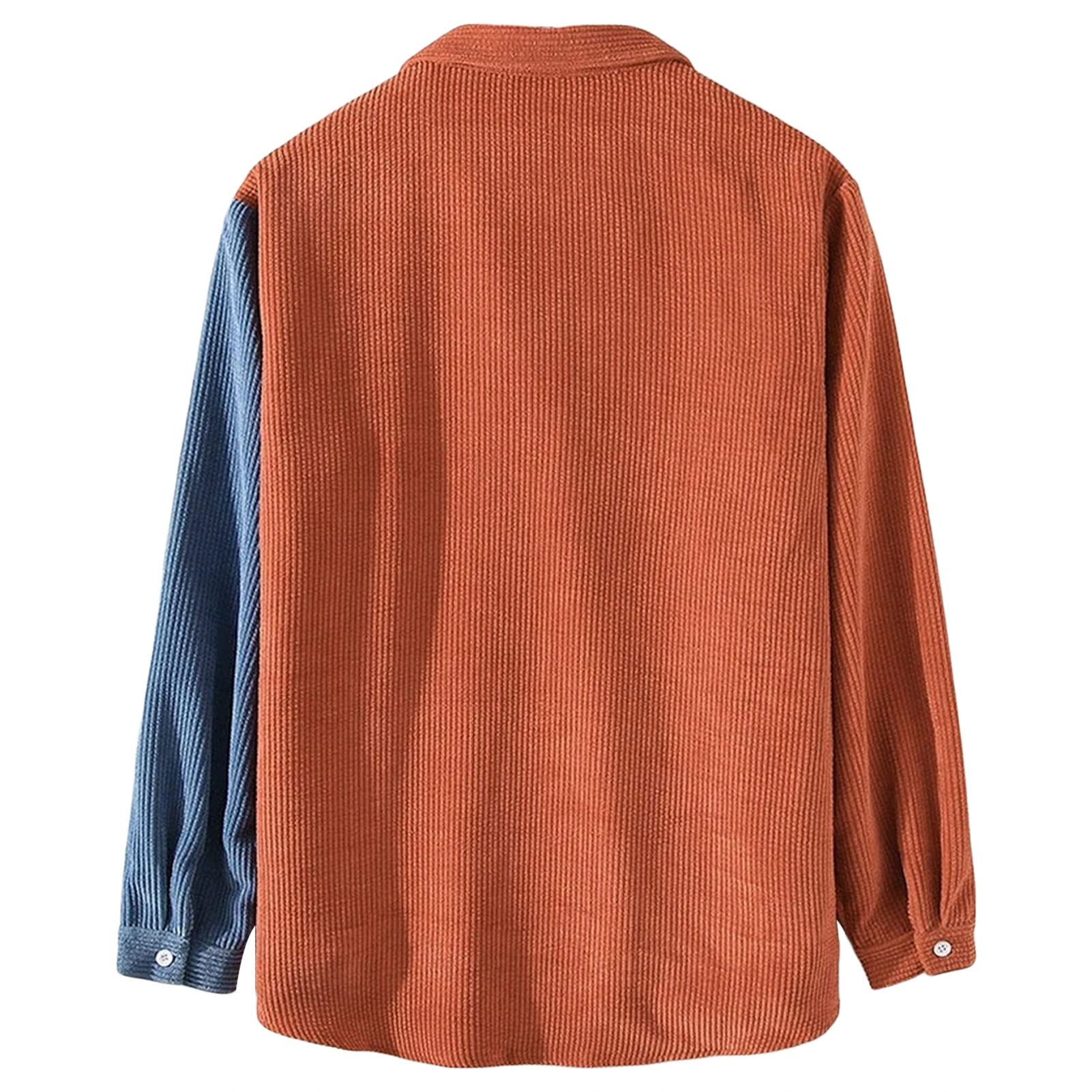 Maiyifu-GJ Men's Corduroy Patchwork Shirts Button Down Long Sleeve Casual Blouse Fall Casual Warm Slim Fit Vintage Tops (Orange,XX-Large)