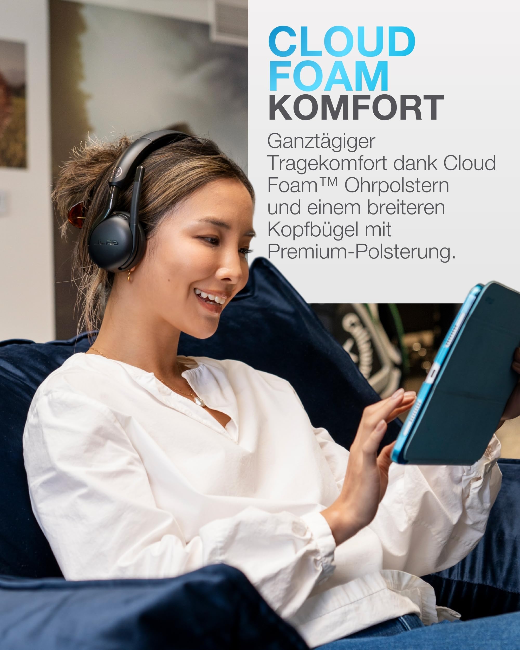 JLab Go Work 3 Bluetooth Headset mit Mikrofon - 70+ h Akkulaufzeit, USB-C Dongle, Geräuschunterdrückung, Multipoint Business Headset für Büro, Laptop & PC, On-Ear Kopfhörer kabellos