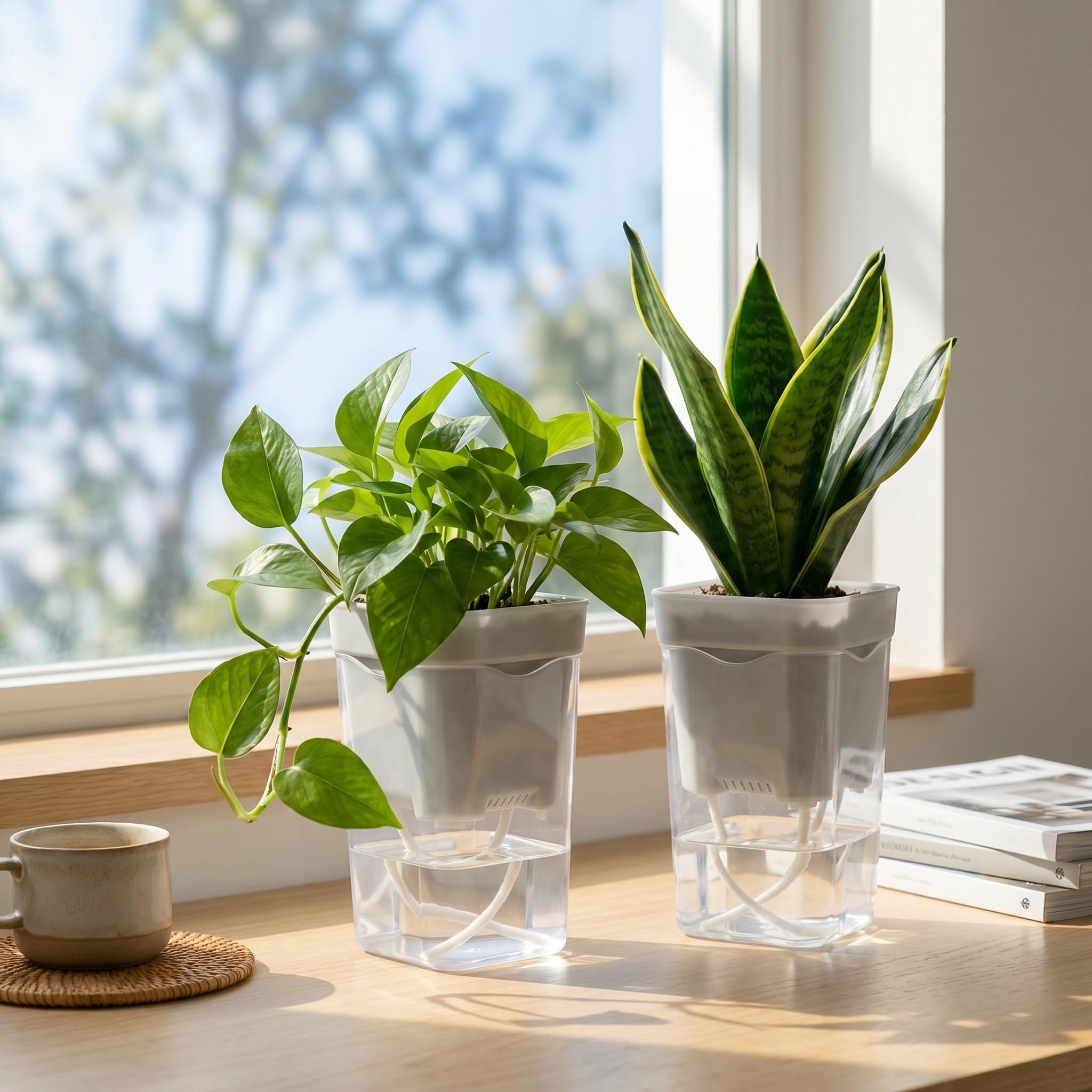Pots à arrosage automatique pour plantes d'intérieur. Pots de pépinière transparents avec drainage. 12 ensembles de pots de fleurs transparents de 6,3 cm avec noyaux en coton et marqueurs de niveau