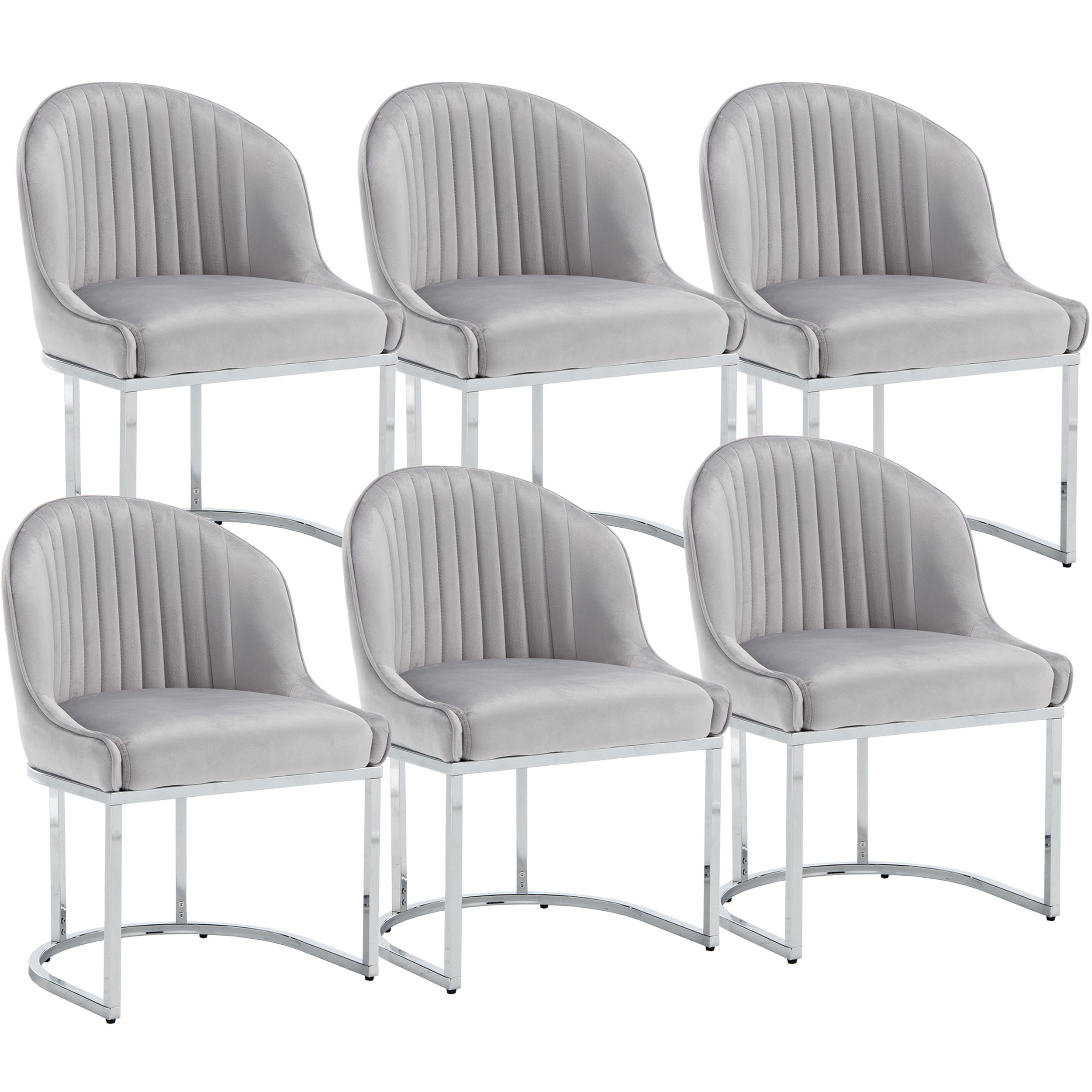 Haplized Velvet Dining Chairs Set of 6, Upholstered Dining Room Chair with Silver Metal Legs, Modern Kitchen Side Chairs Reading Chair, Grey