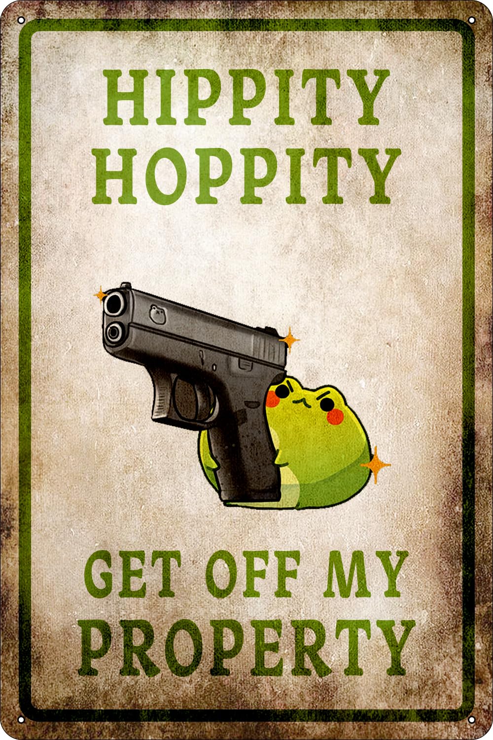Hippity Hoppity Get Off My Property! Funny Frog Room Sign - Vintage Metal Tin Signs for Man Cave, Dining Room, Garden, Kitchen, Bathroom - Retro Frogs Wall Decor - 8x12 Inches