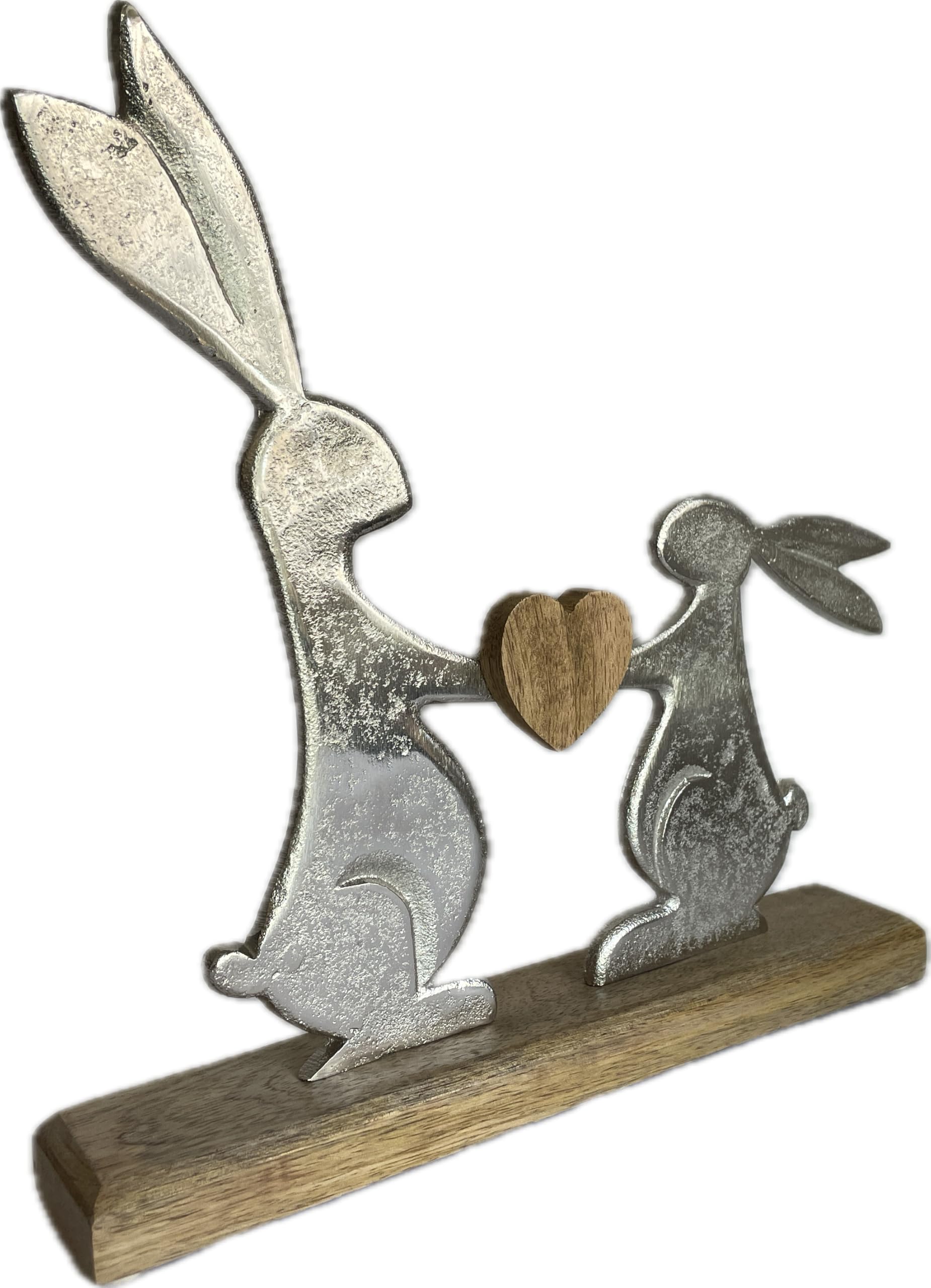 khevga Osterdeko Deko-Figur Osterhase Mango-Holz Metall Silber (29 x 29 x 5)