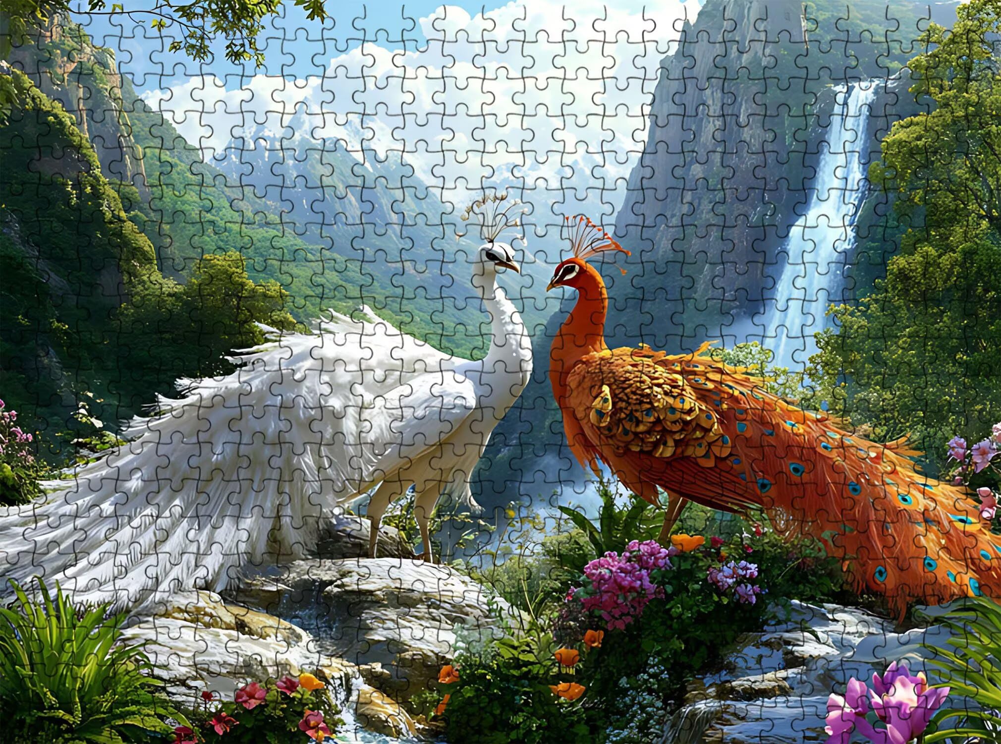 Paon Paysage-2 Puzzle 1000 Pièces pour Adultes, Format 75 x 50 cm, Challenge Casse-Tête de Famille, Loisirs Créatifs et Relaxation, Pièces Robustes avec Lettres au Dos, Décor Murale Salon f0-579