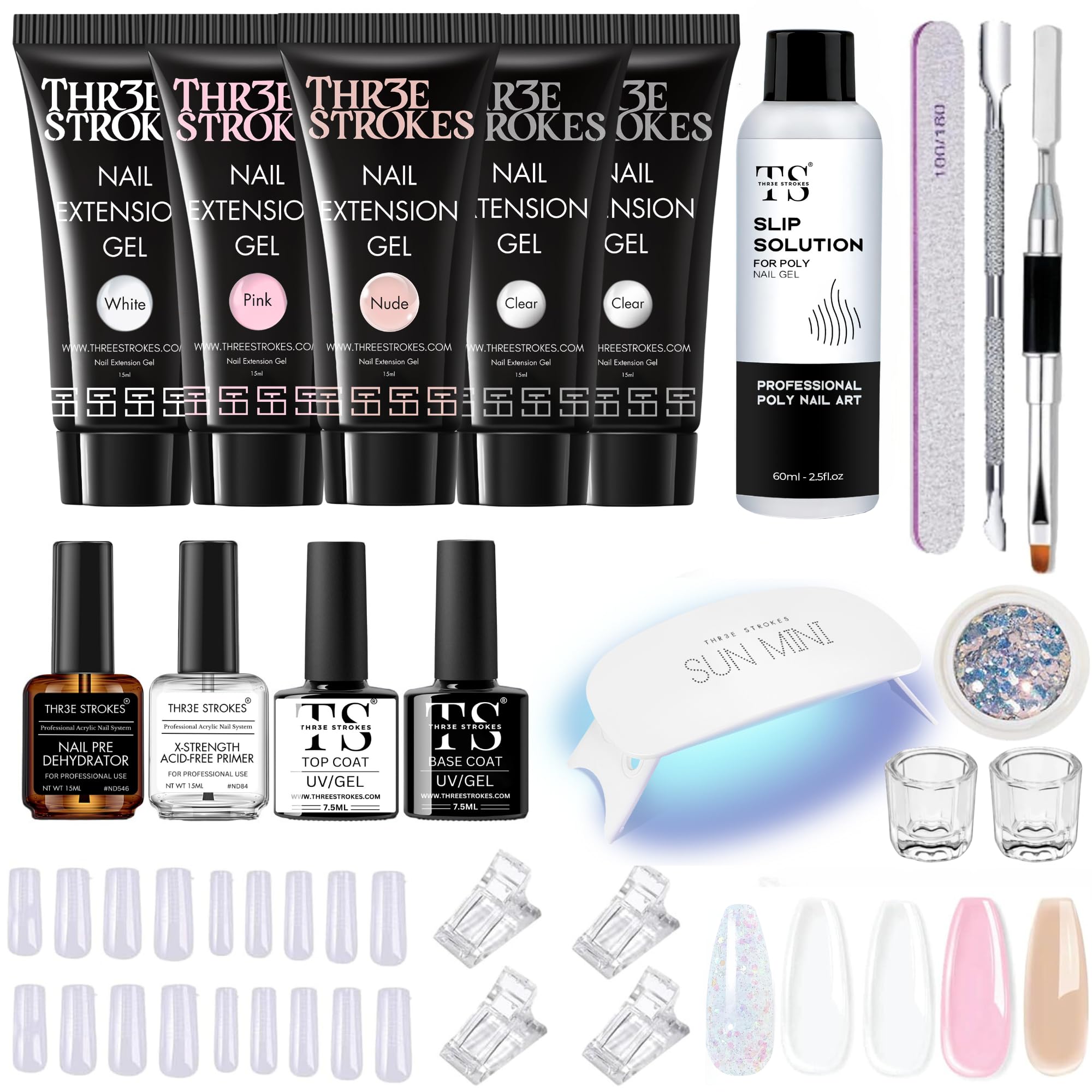 TOXIC FREE Poly Nail Gel Extension Kit for Builder Gel, UV Nail Art Kit, Nail Extension Set, Glue-Free Manicure and Pedicure Set (21 Items in Set) (THE OP KIT)