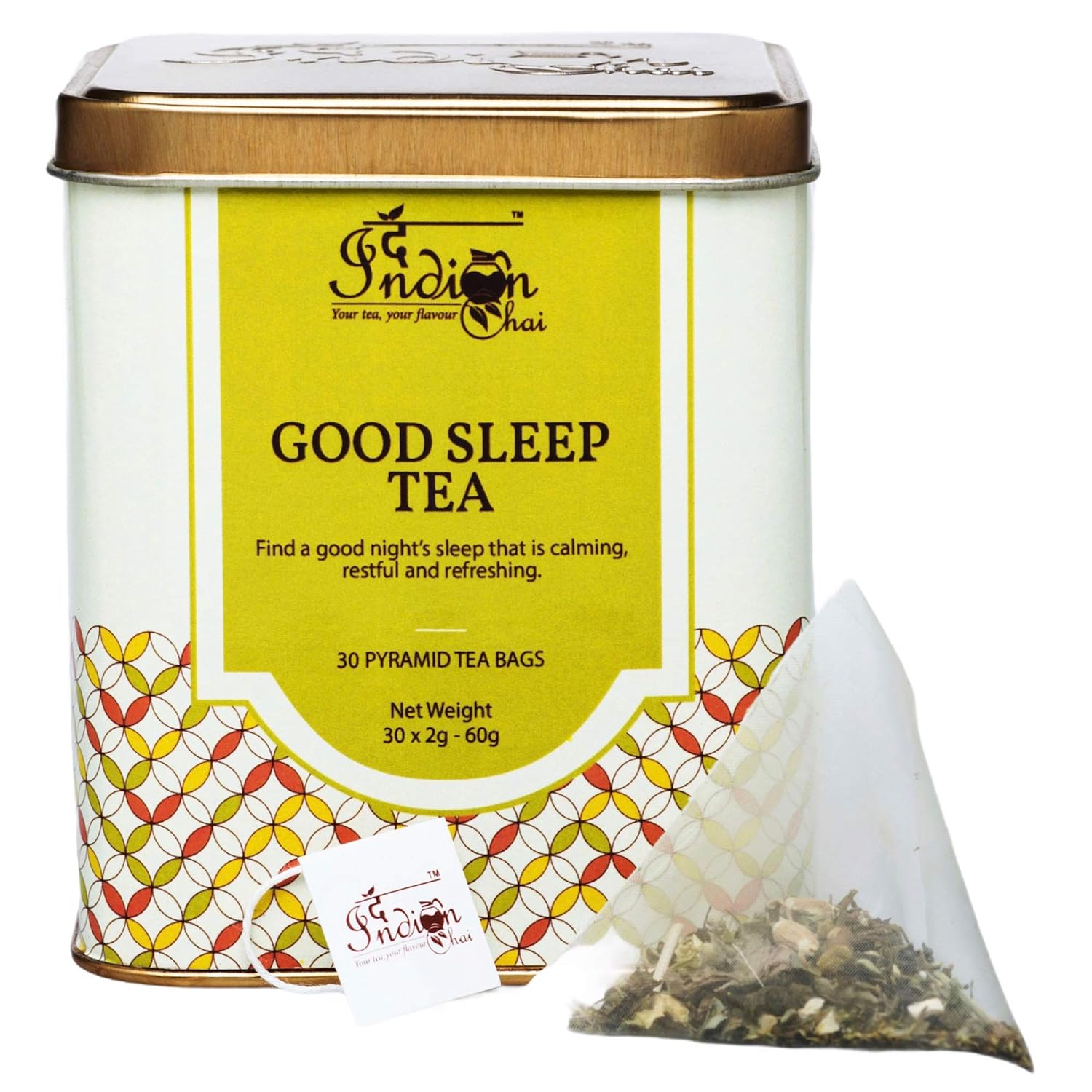 The Indian Chai Good Sleep Tea 30 Pyramid Tea Bags with Chamomile