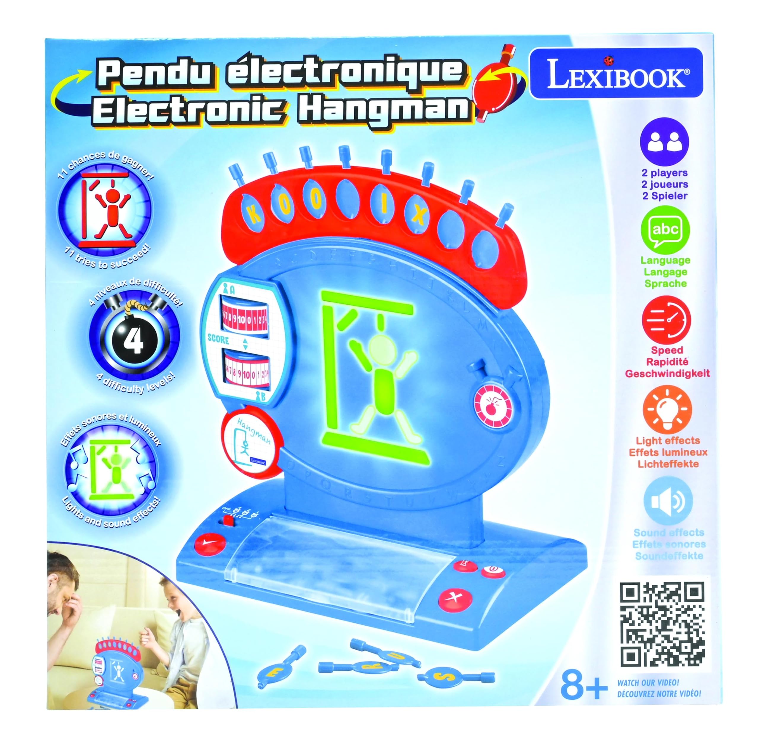 Lexibook L’impiccato elettronico, Gioco da Tavolo per Bambini e Famiglie, ortografia e vocabolario, JG800LXB