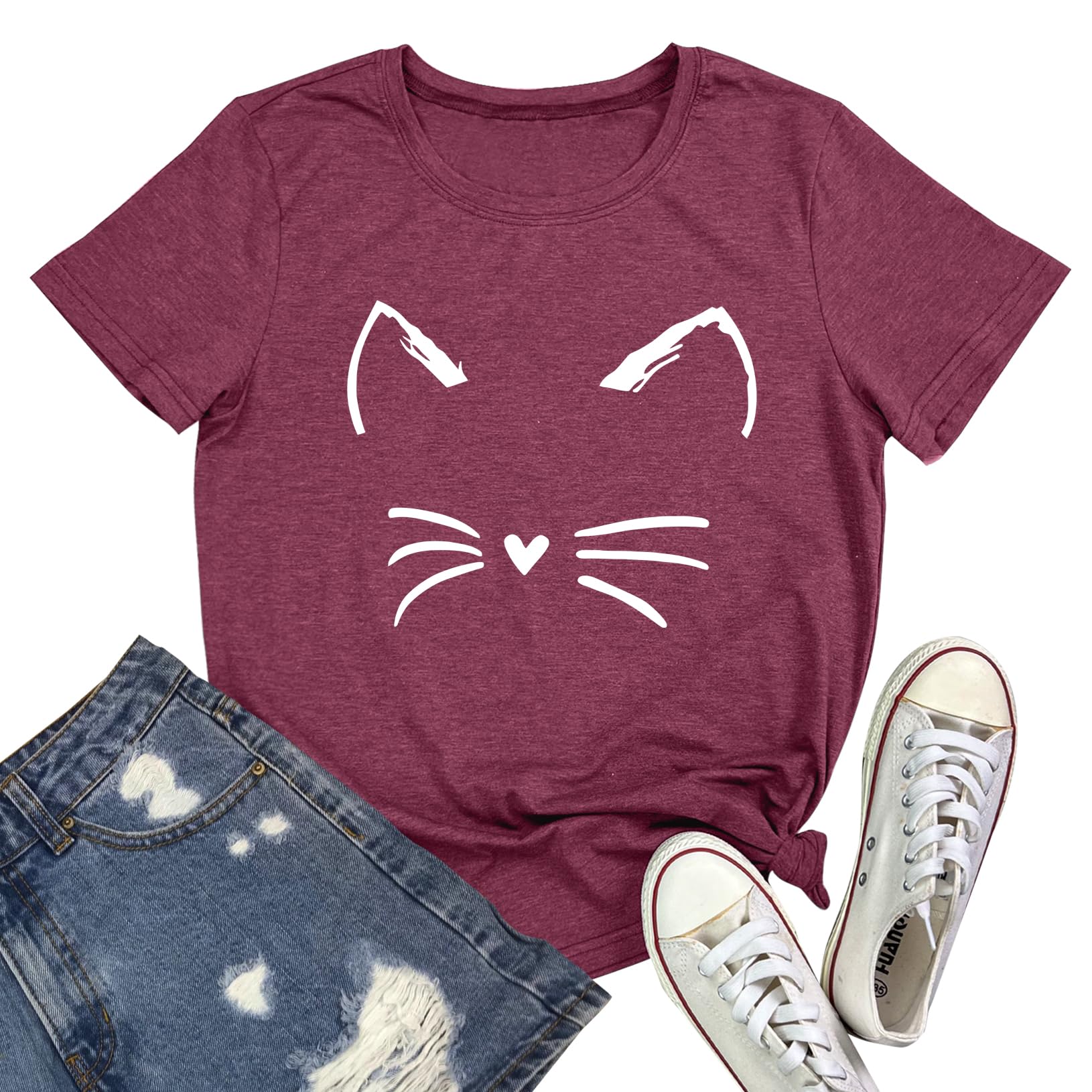 BLACKOO Women Cat Graphic Tee Cute T-Shirts