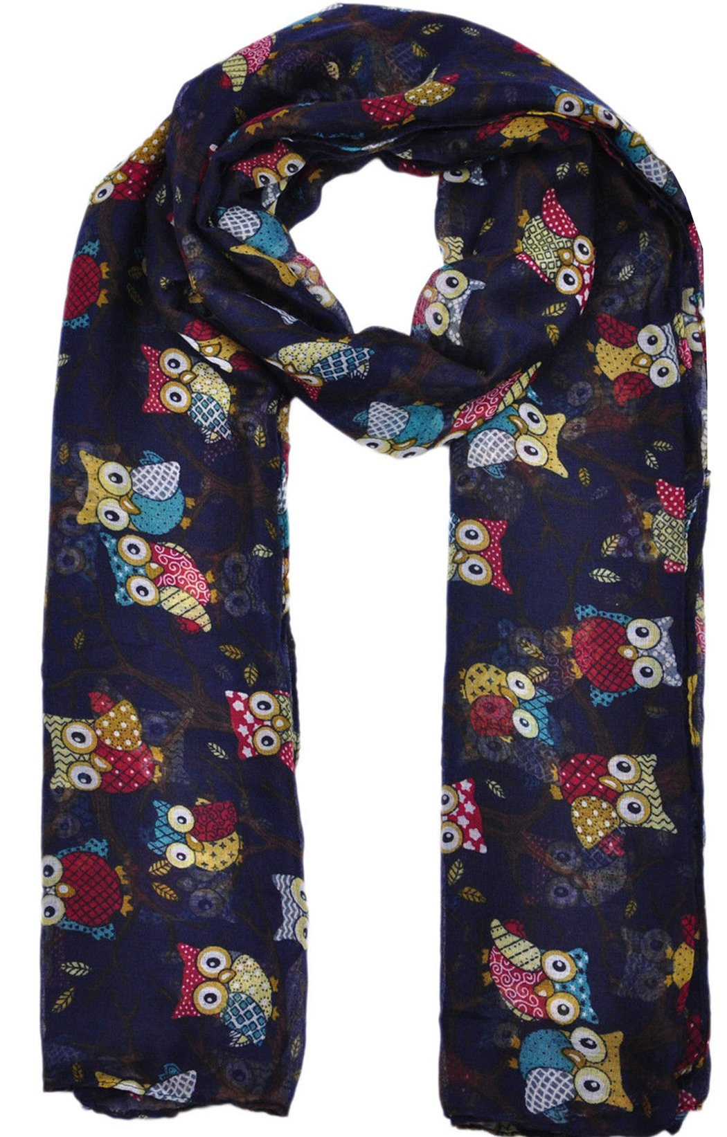 World Of Shawls Women's Navy Blue Owl On Branch Print Scarf Wraps Shawl Maxi Soft Scarves (Navy Blue)