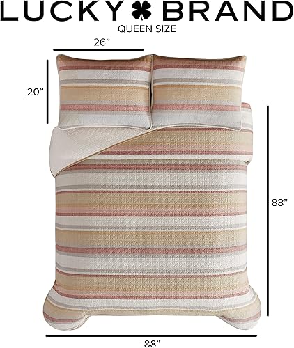 Miniatura 5 de Lucky Brand Juego de edredón - Juego de edredón de 3 piezas tamaño Queen con fundas de almohada, algodón y poliéster, ligero, moderno edredón de