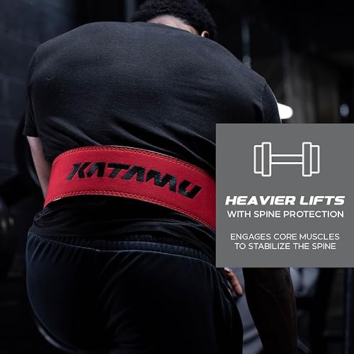 Miniatura 3 de Katamu Cinturón de cuero para levantamiento de pesas de 0.512 in, color rojo, tamaño grande, para levantamiento de pesas, levantamiento de pesas y