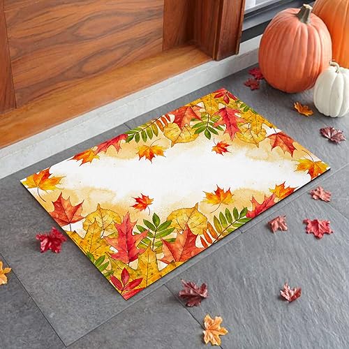 Autumn Indoor Bath Mat, Anti-Slip Machine Washable Entry Rug Easy Clean Welcome Mat Floor Mat for Inside Home Decoration Thanksgiving Maple Leaves