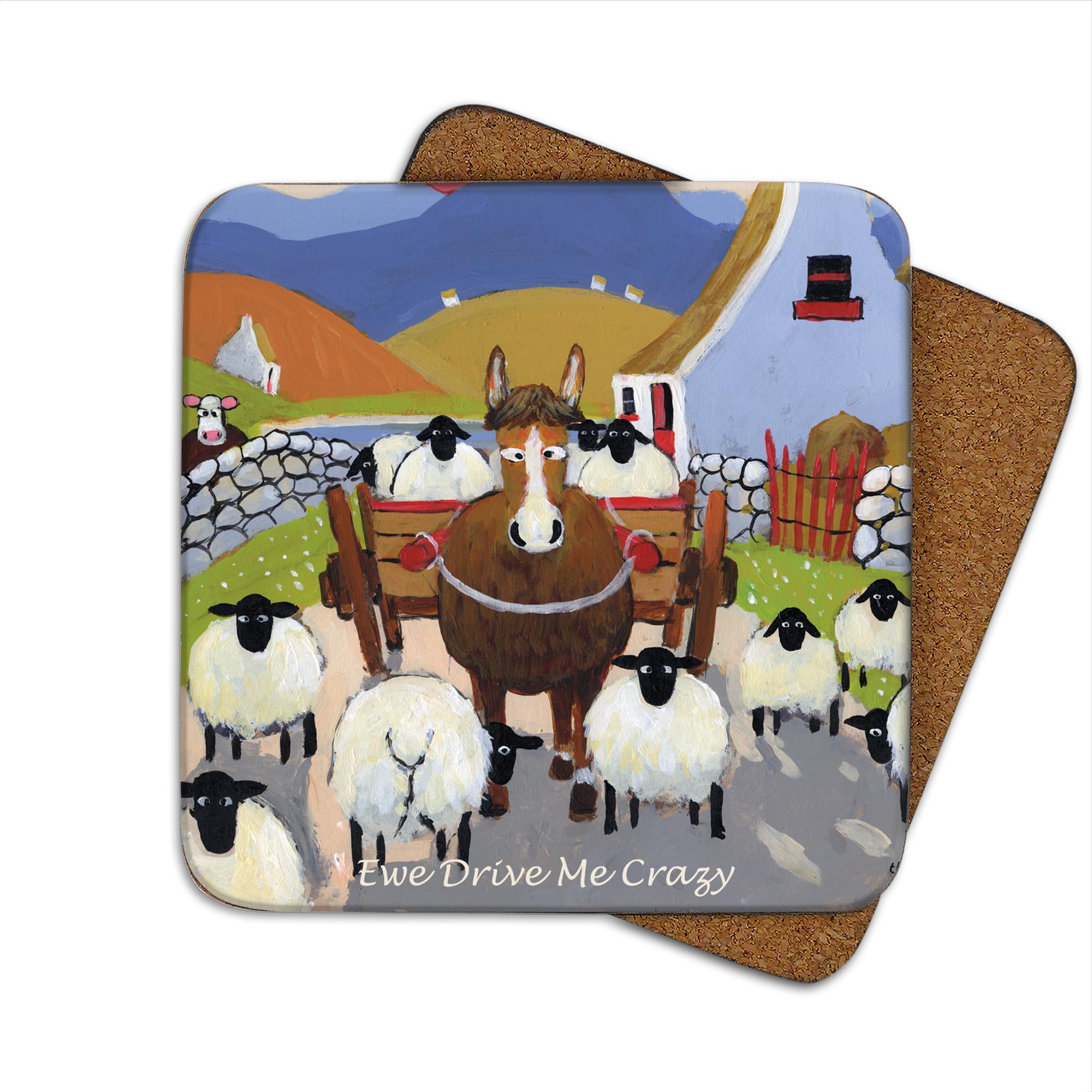Ewe Drive Me Crazy - Funny Horse and Sheep Drinks Coaster by The Whimsical World of Thomas Joseph - Individual