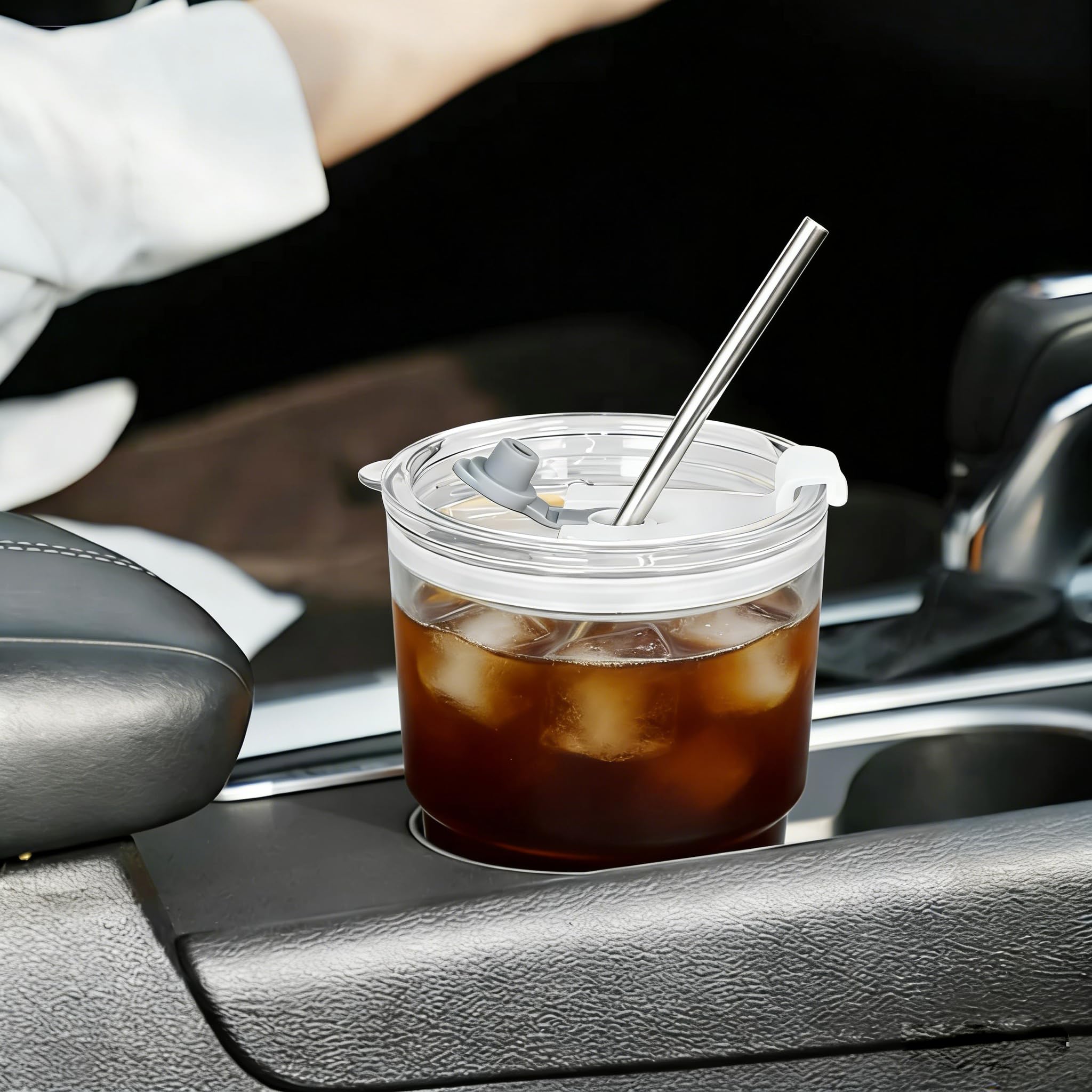 Juego de 6 tazas de café helado de 16 onzas con tapas y popotes, vasos de acrílico transparente, vaso de plástico reutilizable, vaso de café helado, taza para llevar para té matcha, taza de
