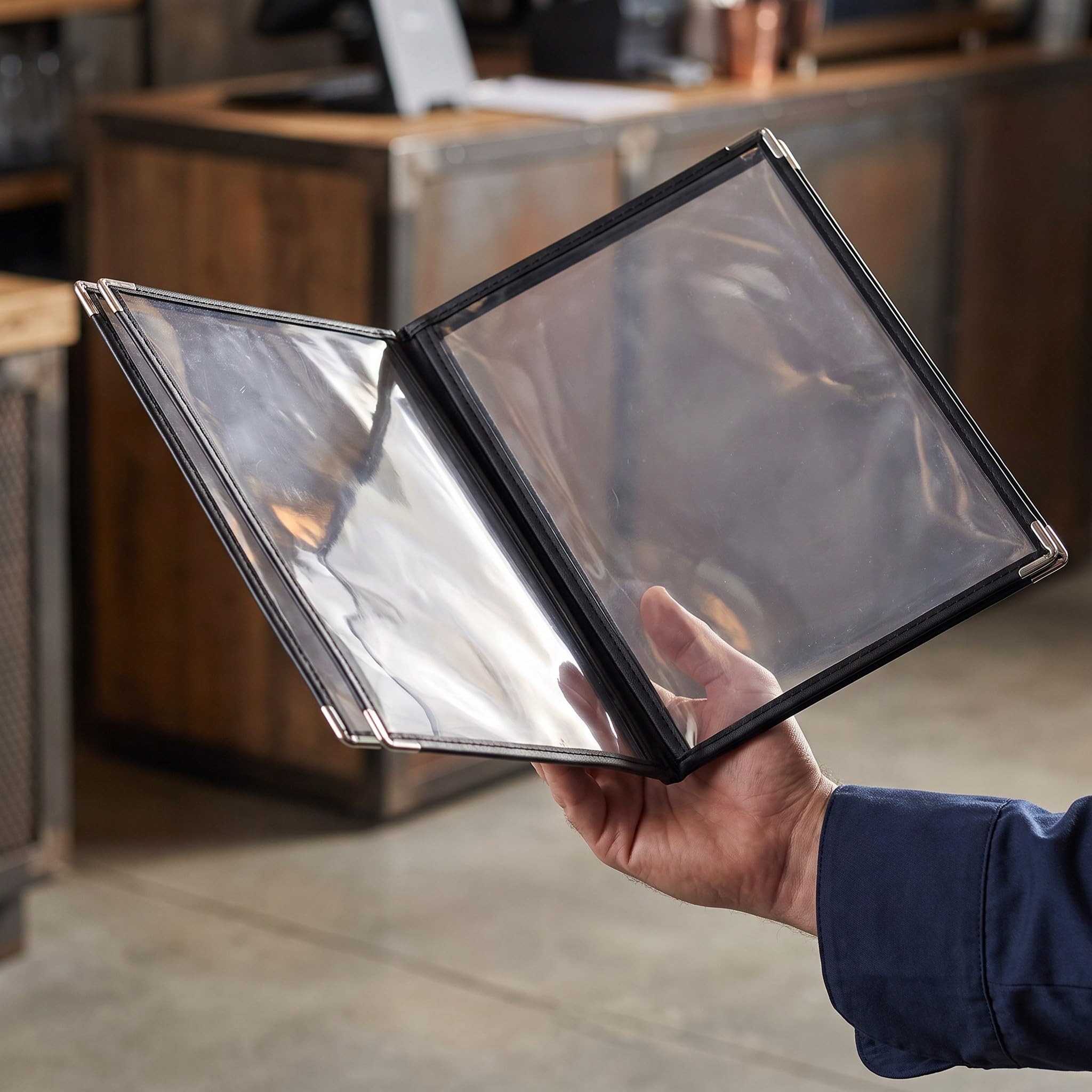 SOLUSTRE 4-częściowy folder ekspozycyjny na menu, 4 strony, 8 widoków, wymienny futerał na menu | Książka prezentacyjna hotelu i pensjonatu w formacie A4 do domowej restauracji, baru i kawiarni, uchwyt na cennik