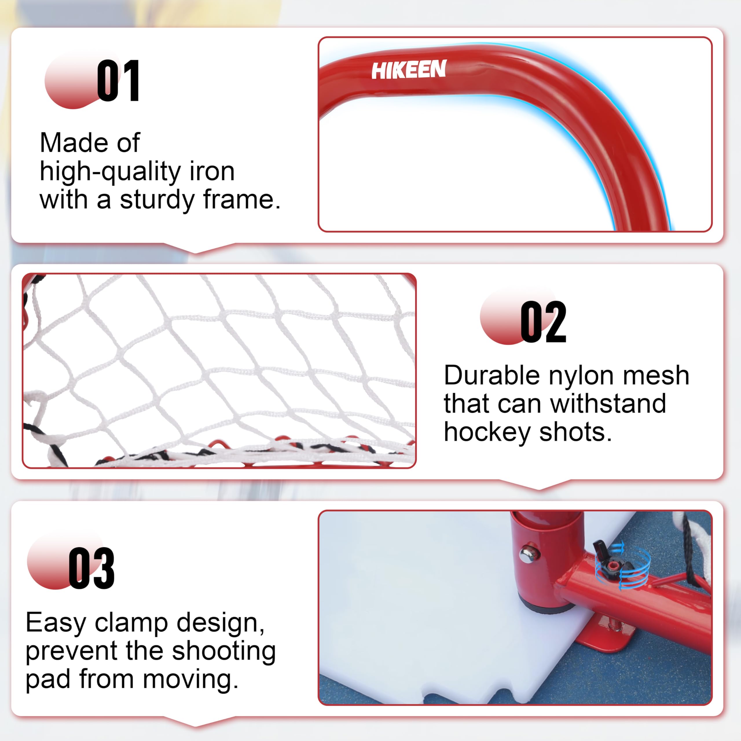 BOOSTEADY 2PCS Mini Portail de Hockey sur Glace, 14" x 8" Kit de But de Hockey de Rue avec Cadre en Fer Durable & Filet en Nylon & 4 Palets, Entraînement de Hockey pour Améliorer La Précision