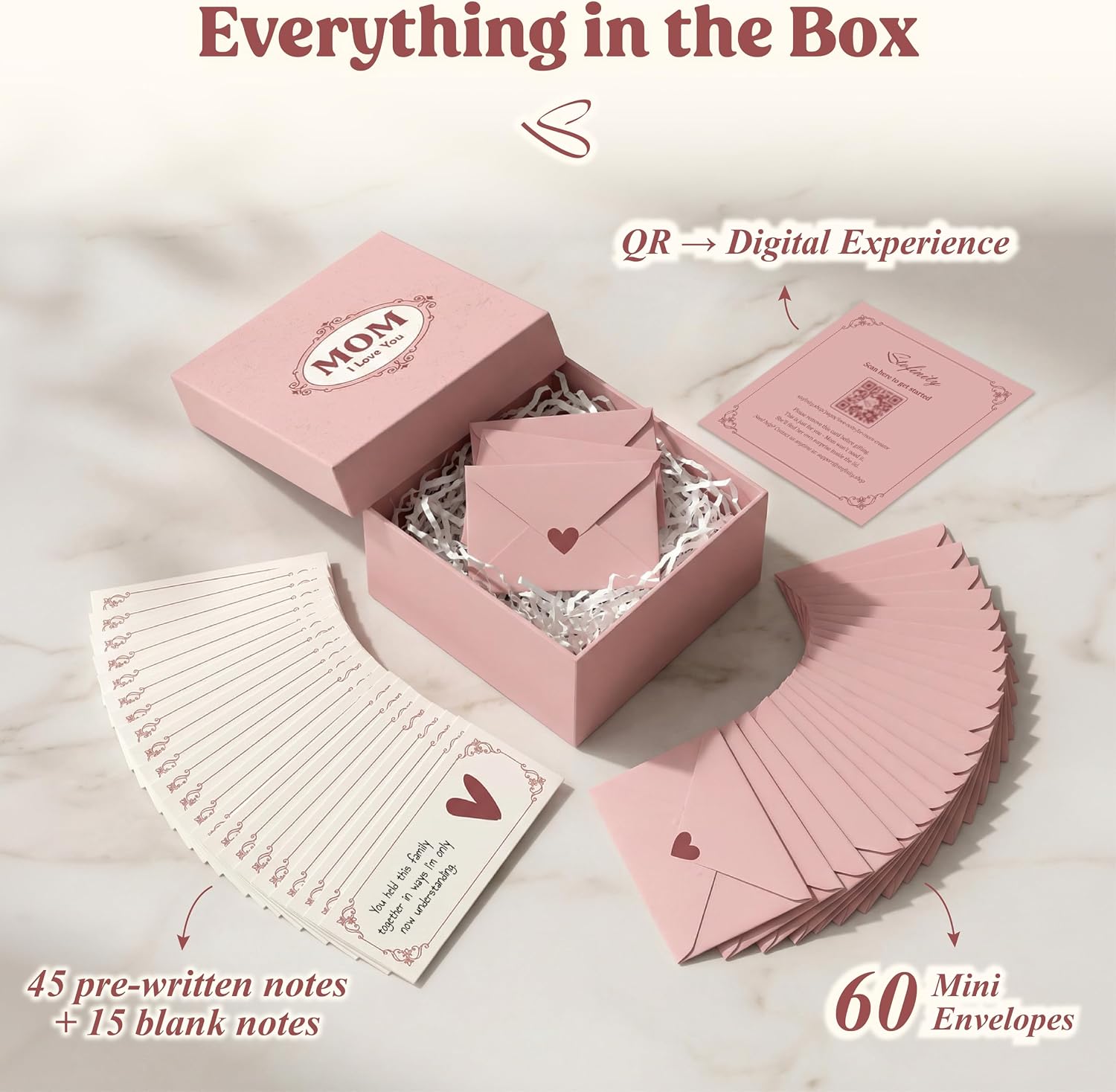 STOFINITY 60 Love Notes for Mom, Pink Gift Box with Pre Written Cards image 2