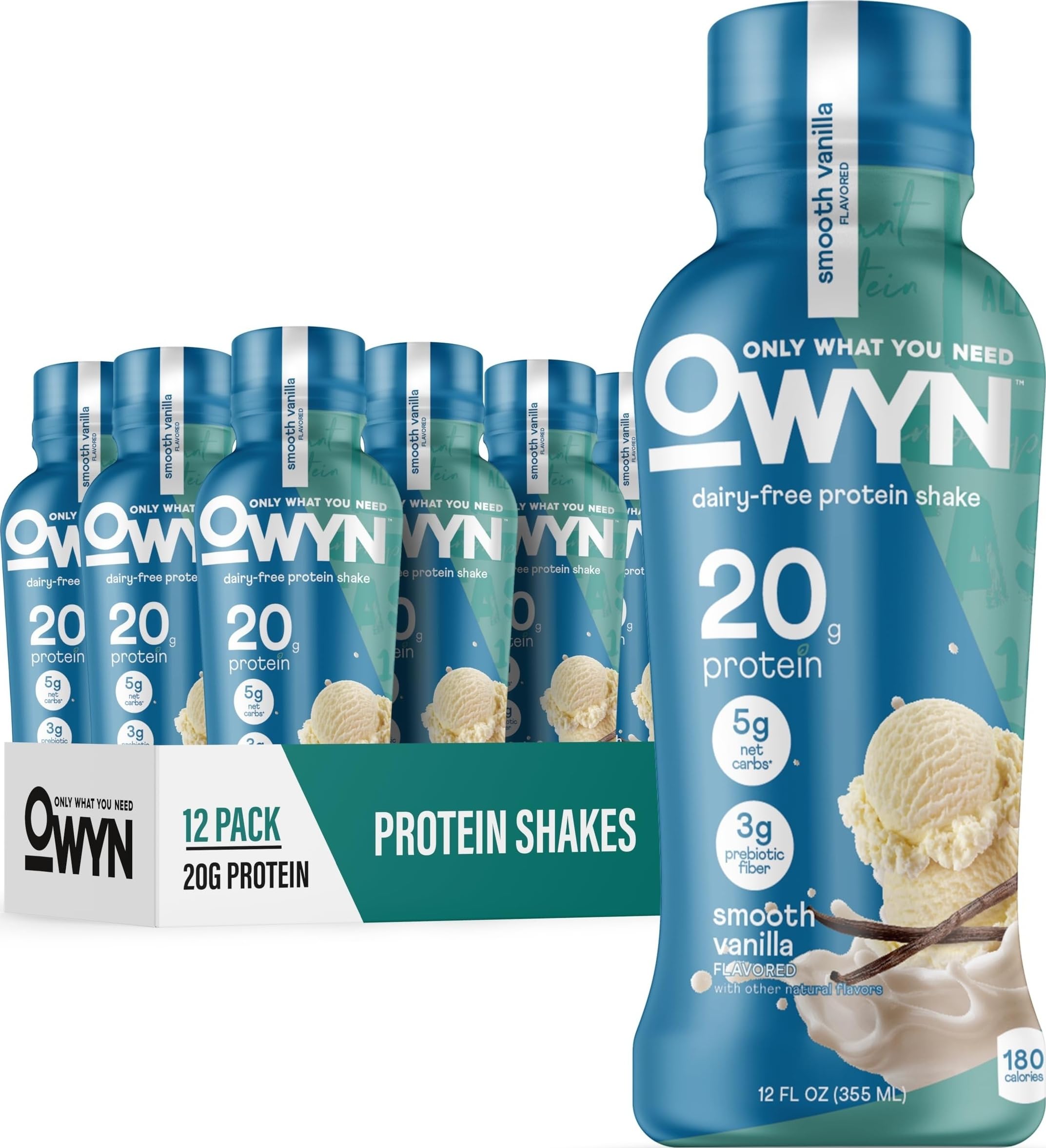 OWYN Only What You Need Shake de Proteína Vegana Sabor Baunilha 20 g, 12 garrafas de 355 mL