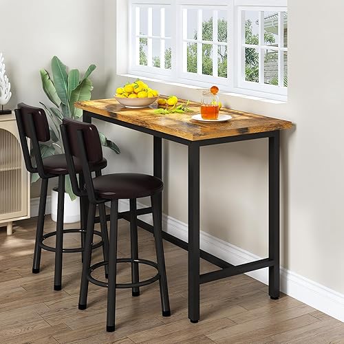 Miniatura 9 de Recaceik Juego de comedor de 3 piezas, mesa de bar moderna y taburetes para 2 encimeras de cocina, parte superior de madera, bistró, fácil de montar