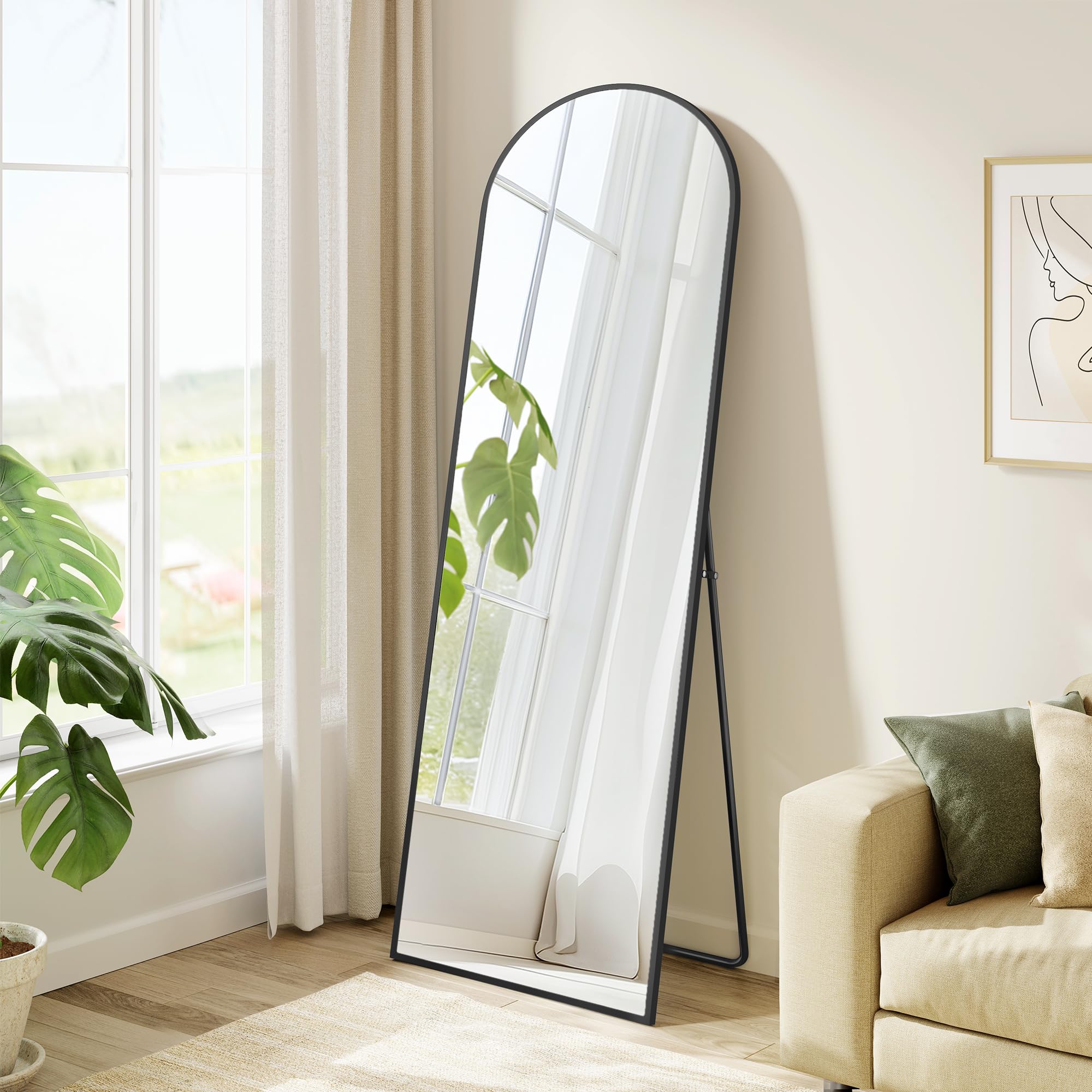 SONGMICS Ganzkörperspiegel, 150 x 40 cm, bogenförmiger Standspiegel, Rahmen aus Aluminiumlegierung, Hartglas, für Schlafzimmer, Wohnzimmer, Garderobe, tintenschwarz LFM035B01