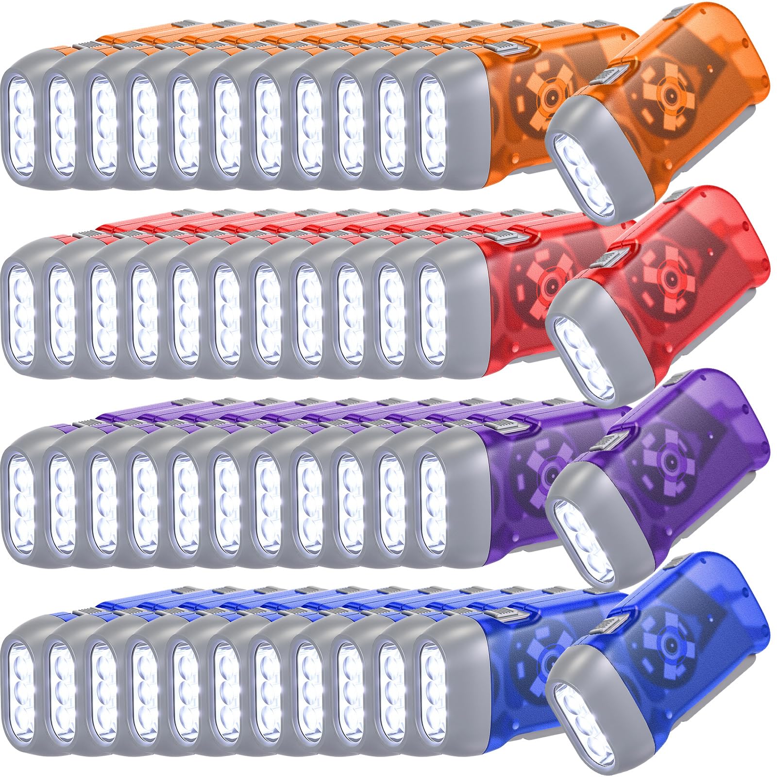 Leelosp Handkurbel-Taschenlampe, keine Batterie erforderlich, gekröpfte Taschenlampe, manuelles Drücken, 3 LEDs, Quetschlicht für Camping, Wandern, Stromausfall, Geschenk (Rot, Blau, Lila, Orange)