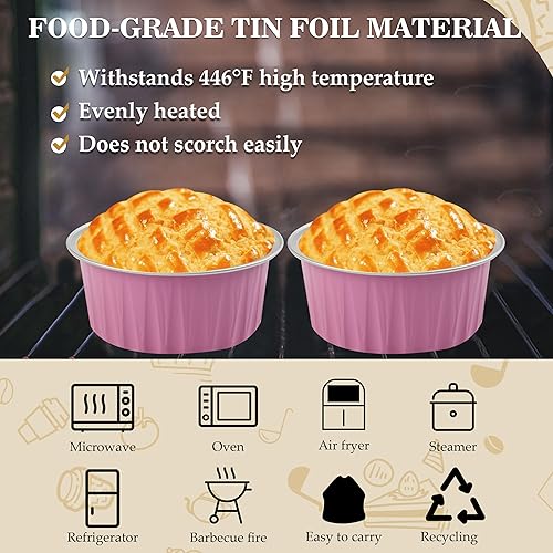 Miniatura 67 de 50 moldes para hornear con tapas, mini moldes de aluminio de 4 onzas con tapas, moldes desechables, moldes individuales para tartas, forros