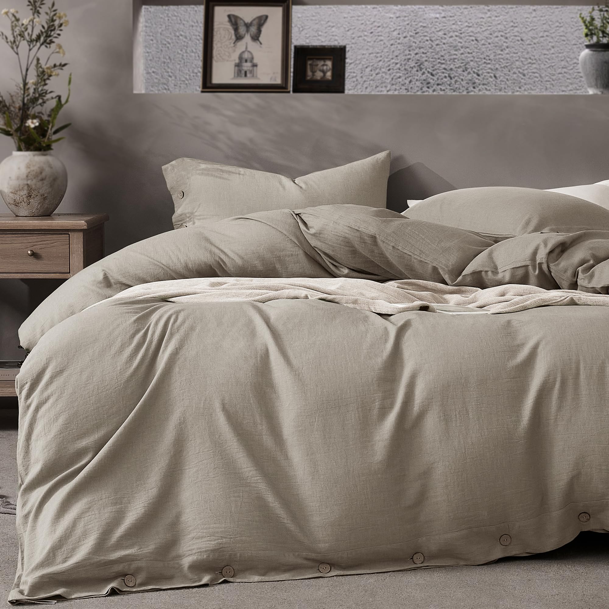Photo 1 of JELLYMONI Cotton Duvet Cover Twin Size - Taupe Comforter Cover with Button 100% Washed Cotton 2PCS Breathable Soft Solid Bedding Set Duvet Cover 68×90in & 1 Pillowcases (NO Comforter)