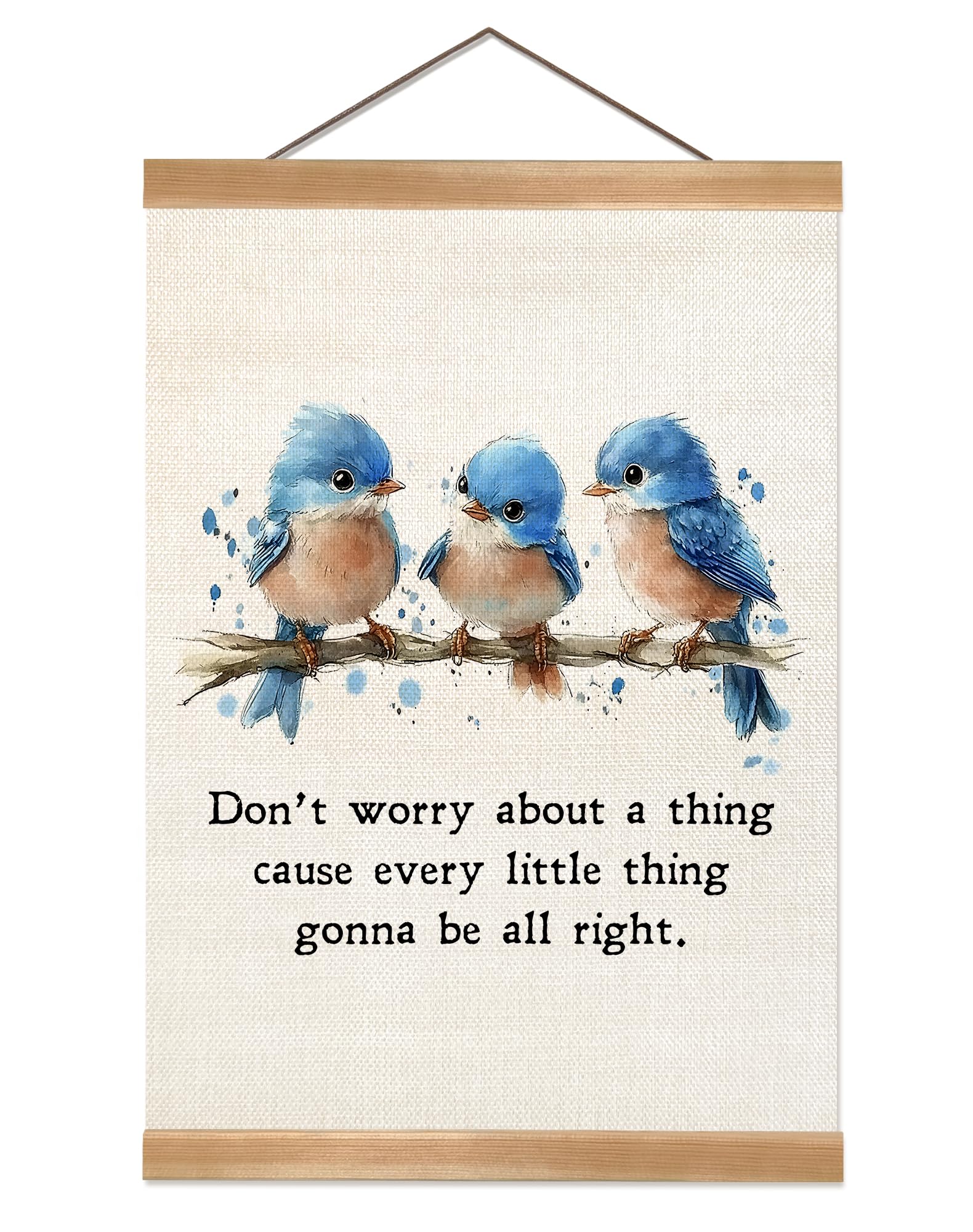 ZTGDA Inspirational Wall Hanging Canvas Art Poster, Every Little Thing Is Gonna Be All Right,Cute Positive Watercolor Birds Wall Art for Home and