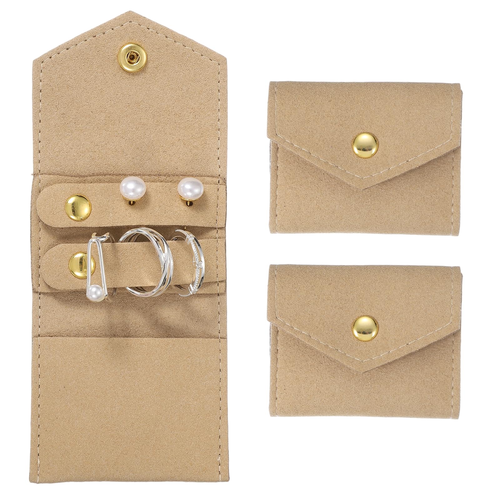 Muiltvoe 2 Pcs Mini Travel Jewelry Case Rolls, Microfiber Organizer Pouch Foldable Jewelry Roll Case Organizer with Buckle for Rings, Bracelets, Earrings, Necklace, White