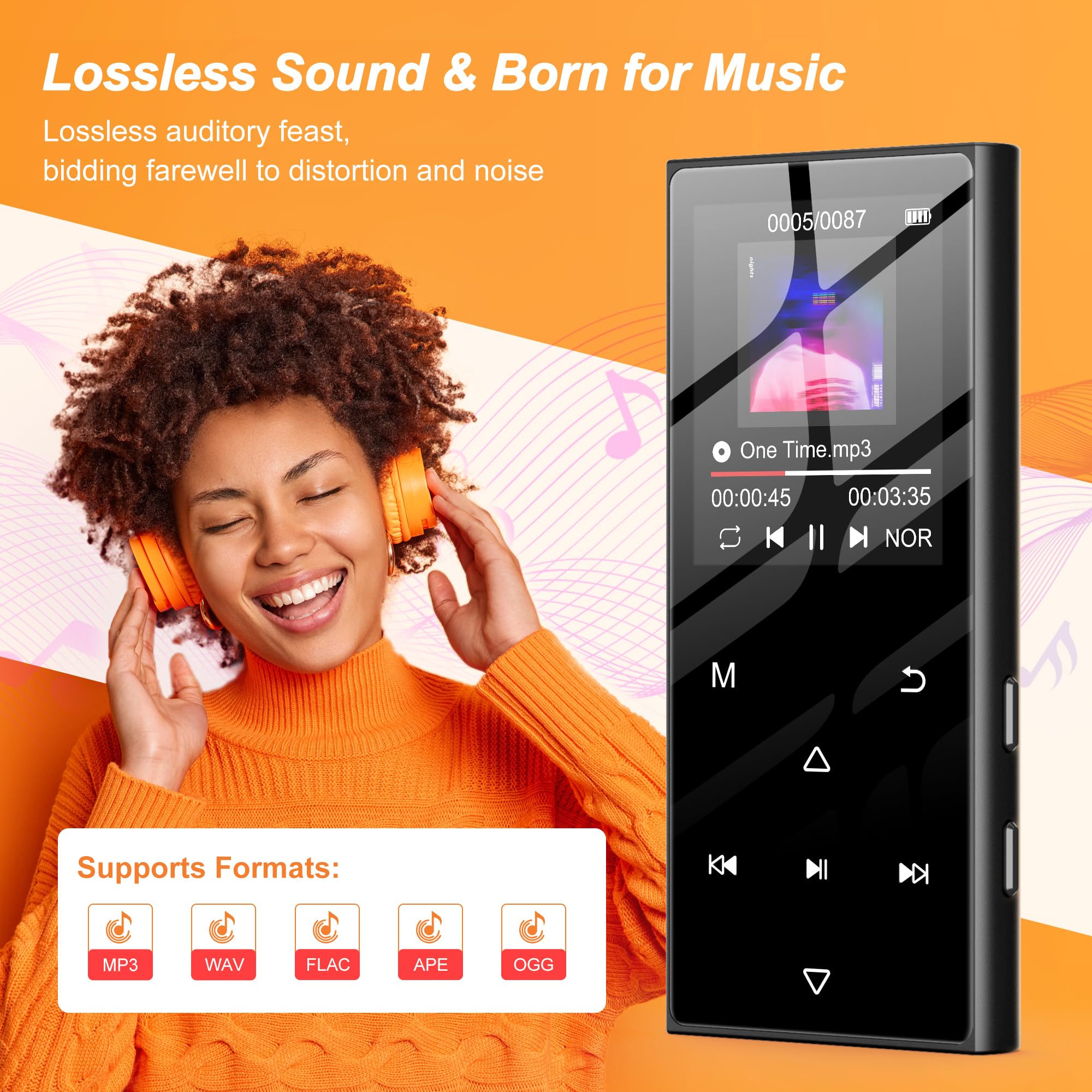 SWOFY 128GB MP3-Player Bluetooth 5.3, 1.8-Zoll-Screen & HiFi-Musik, mit Lautsprecher, FM-Radio, E-Book-Funktion und Aufnahmefunktion (schwarz)