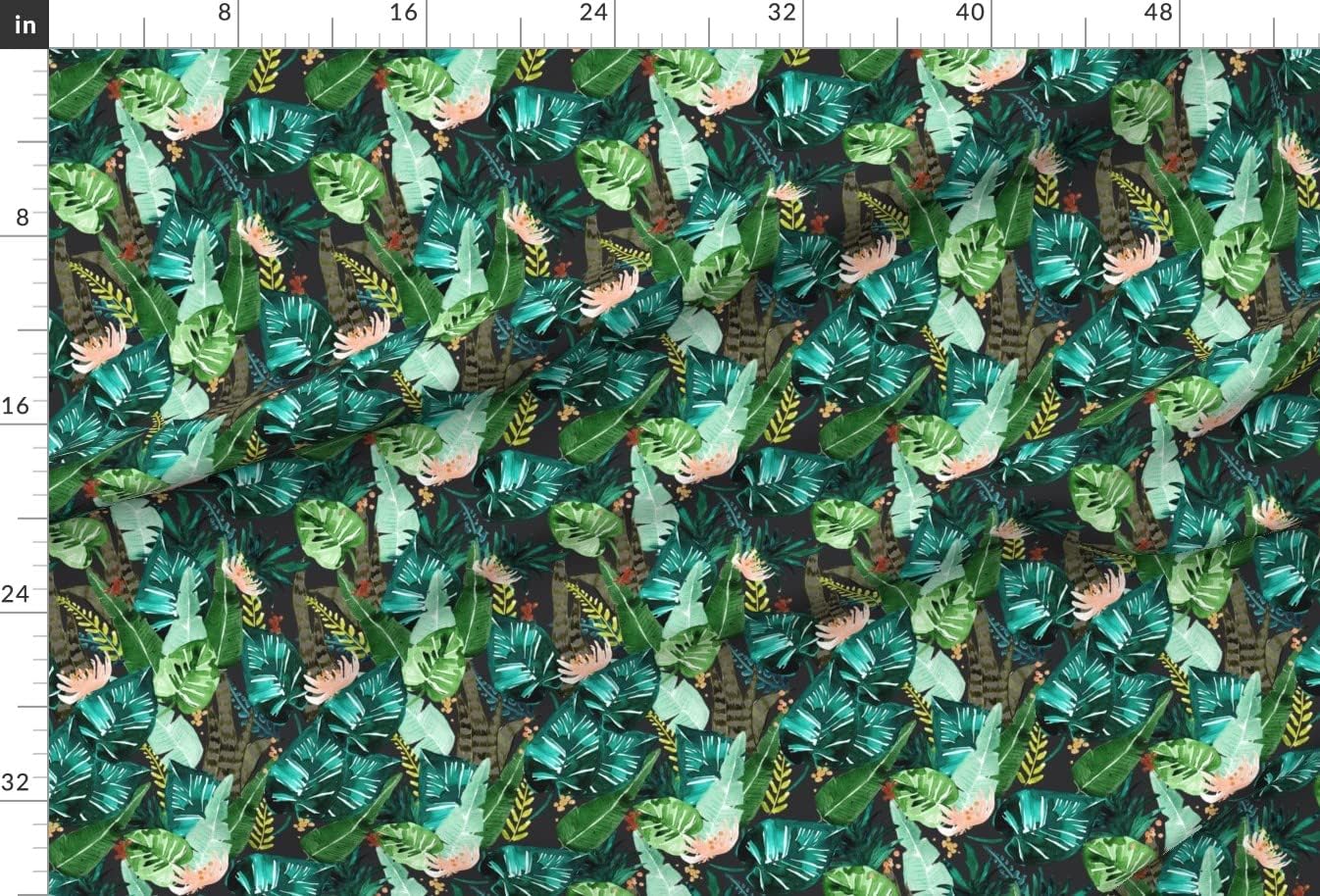 Spoonflower Fabric - Tropical Dark Leaves Banana Leaf Jungle Palm Green Printed on Upholstery Velvet Fabric Fat Quarter - Upholstery Home Decor Bottomweight Apparel