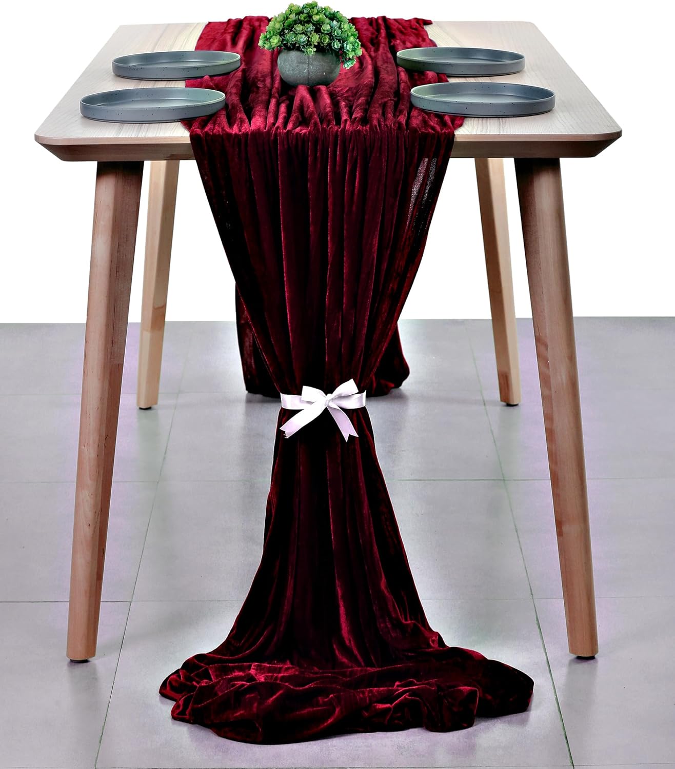 MDS 10 Pack 10ft Velvet Table Runner 29 x120 Inches Long Wedding Runner Romantic Rustic Table Runner for Wedding Decorations, Birthday Parties, Bridal Shower Party Arch Decor – Burgundy
