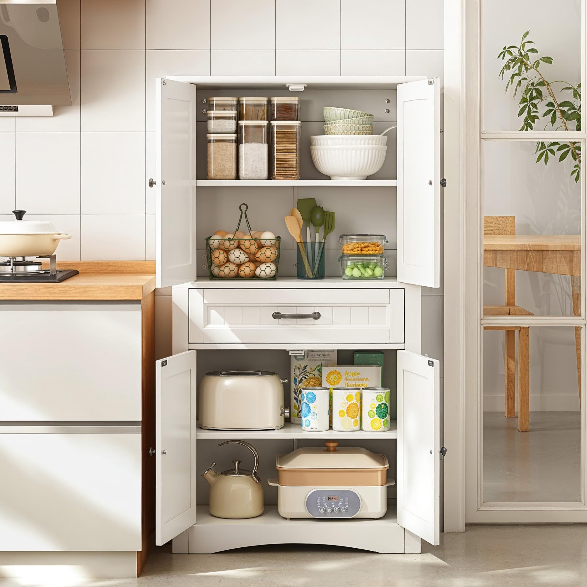 Xbro Mobile Bagno Alto Stretto 31 cm con 2 Ante e 1 Cassetto, Armadio Bagno Salvaspazio con Ripiani Regolabili e Sistema Antiribaltamento, 73x31x132 cm, Bianco