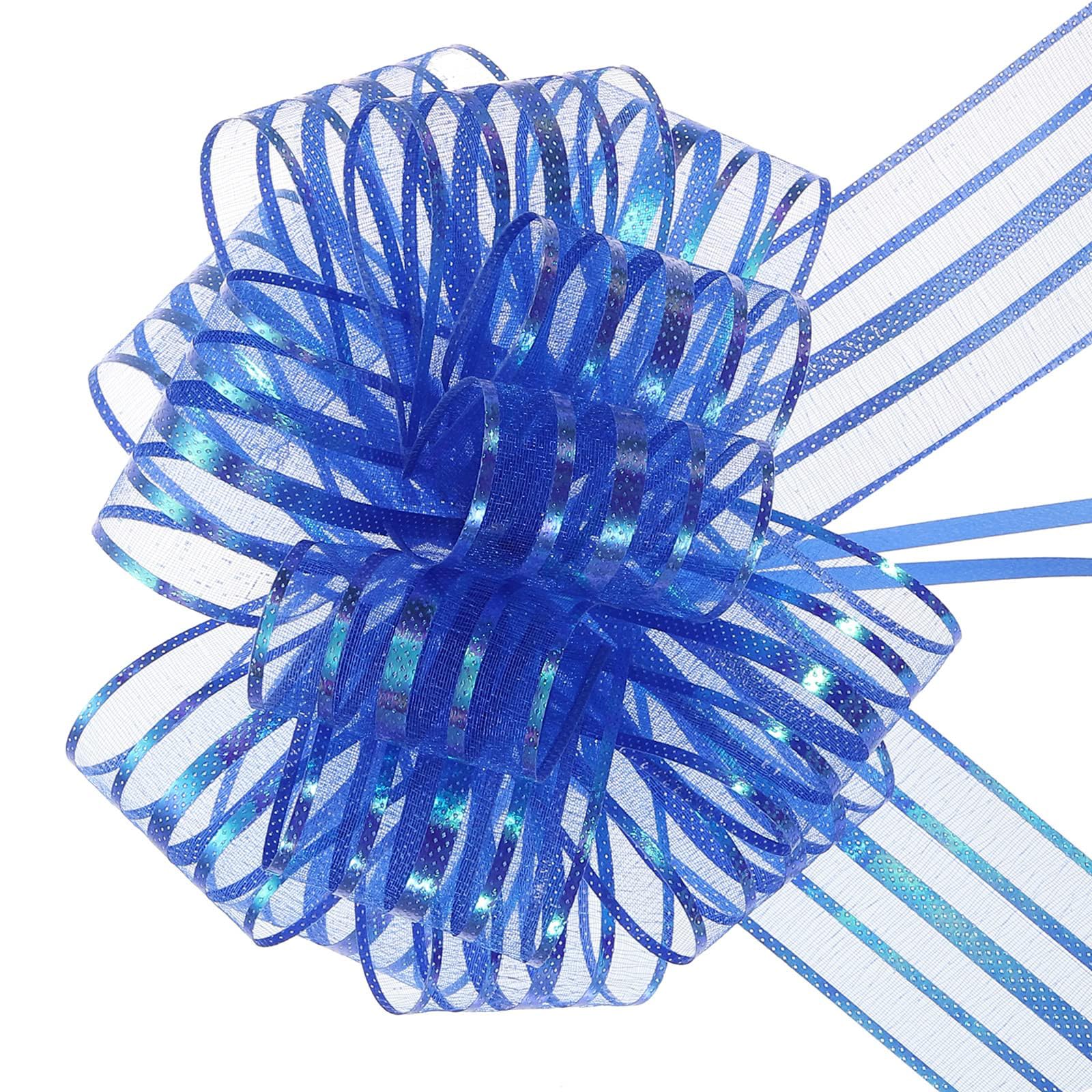 TA-VIGOR 5Pcs 6 Inch Large Organza Pull Bows – Blue Chiffon Gift Wrapping Ribbon Bows for Weddings, Gift Baskets, Presents, Christmas and Valentine’s Day Decorations