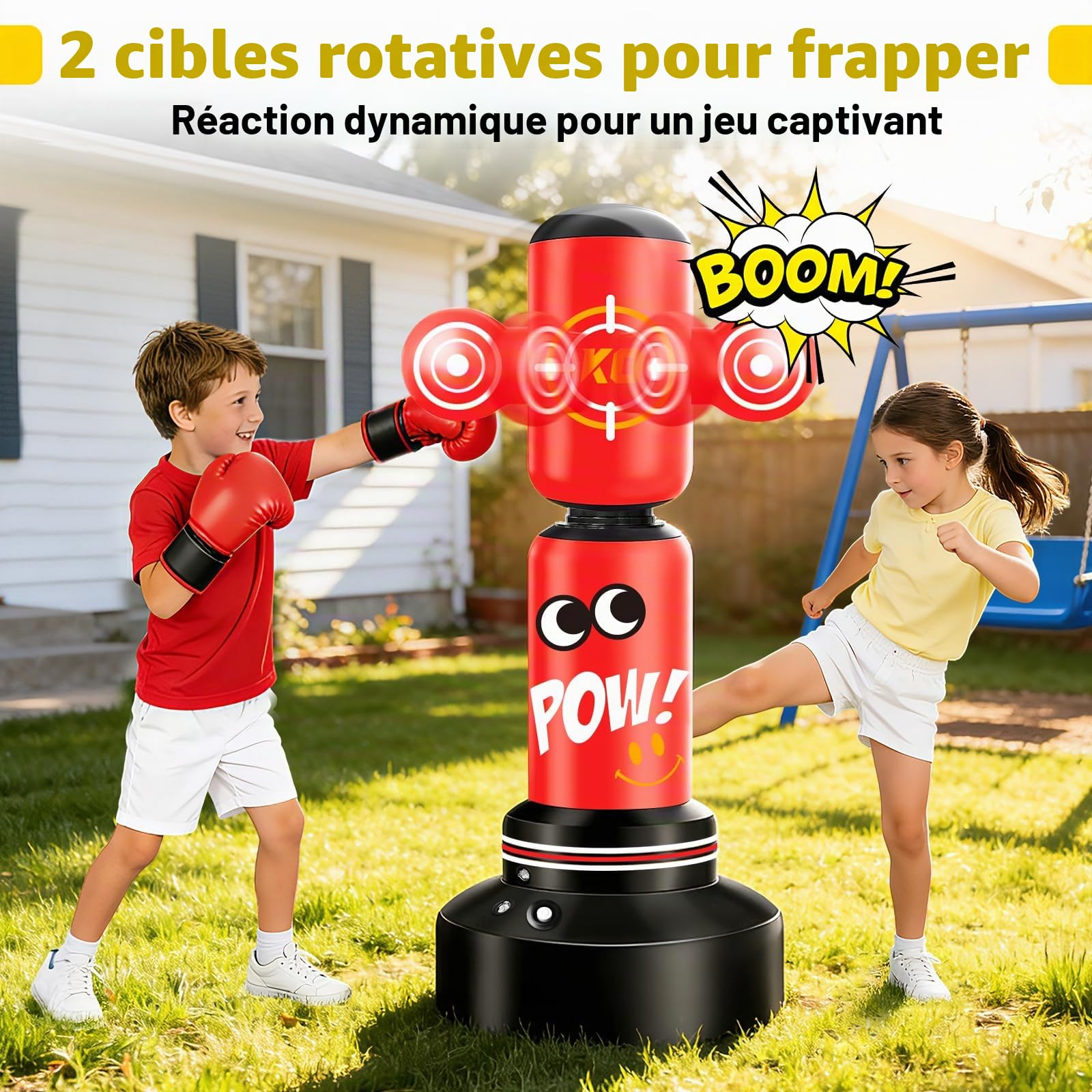 Sac de Frappe Enfants, Set de Boxe avec avec Pompe et Corde à Sauter, Sac de Boxe Gonflable de 165cm, Cadeaux pour garçons et Filles de 3 à 12 Ans pour la Pratique du karaté, du Taekwondo