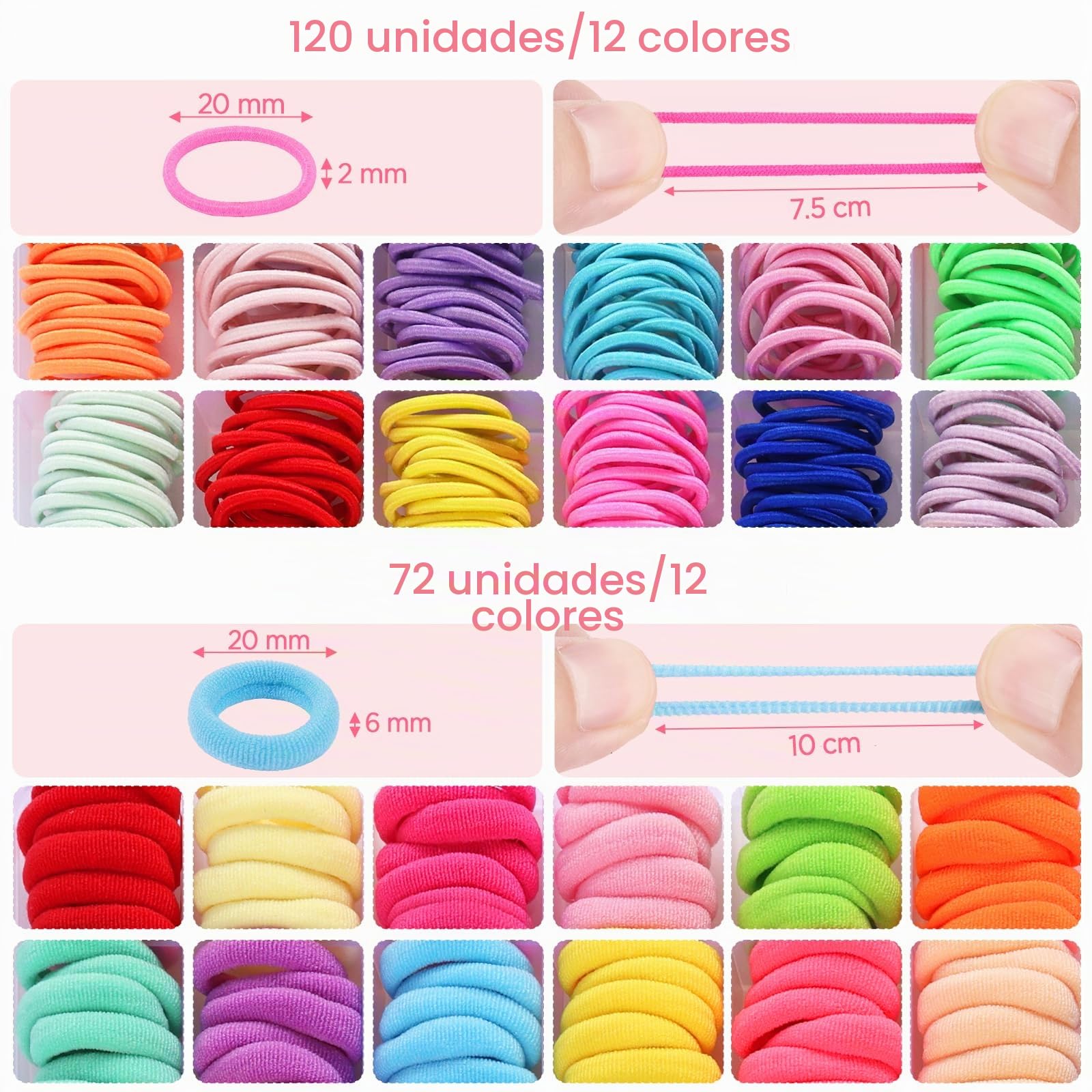 Funtopia - Accesorios para el cabello para niñas: juego de lazos elásticos coloridos y pinzas para el pelo, 1246 bandas de goma con lazos de algodón para bebés