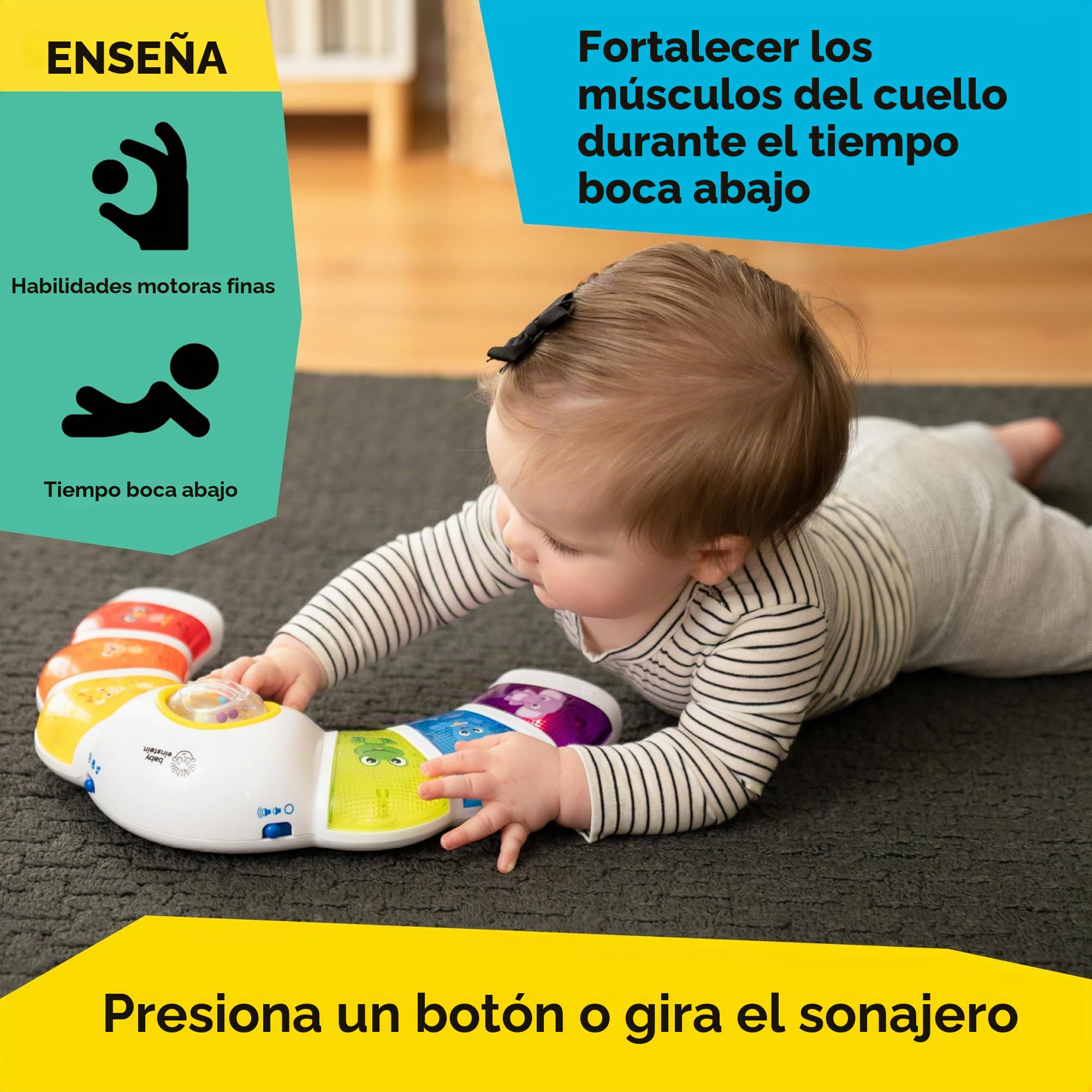 Baby Einstein, Juguete Musical con Luces, Sonidos y Sonajero, Glow & Discover Light Bar, Piano con 3 Modos: Animales, Colores y Xilófono - Multilingüe, para bebés a Partir de 3 Meses