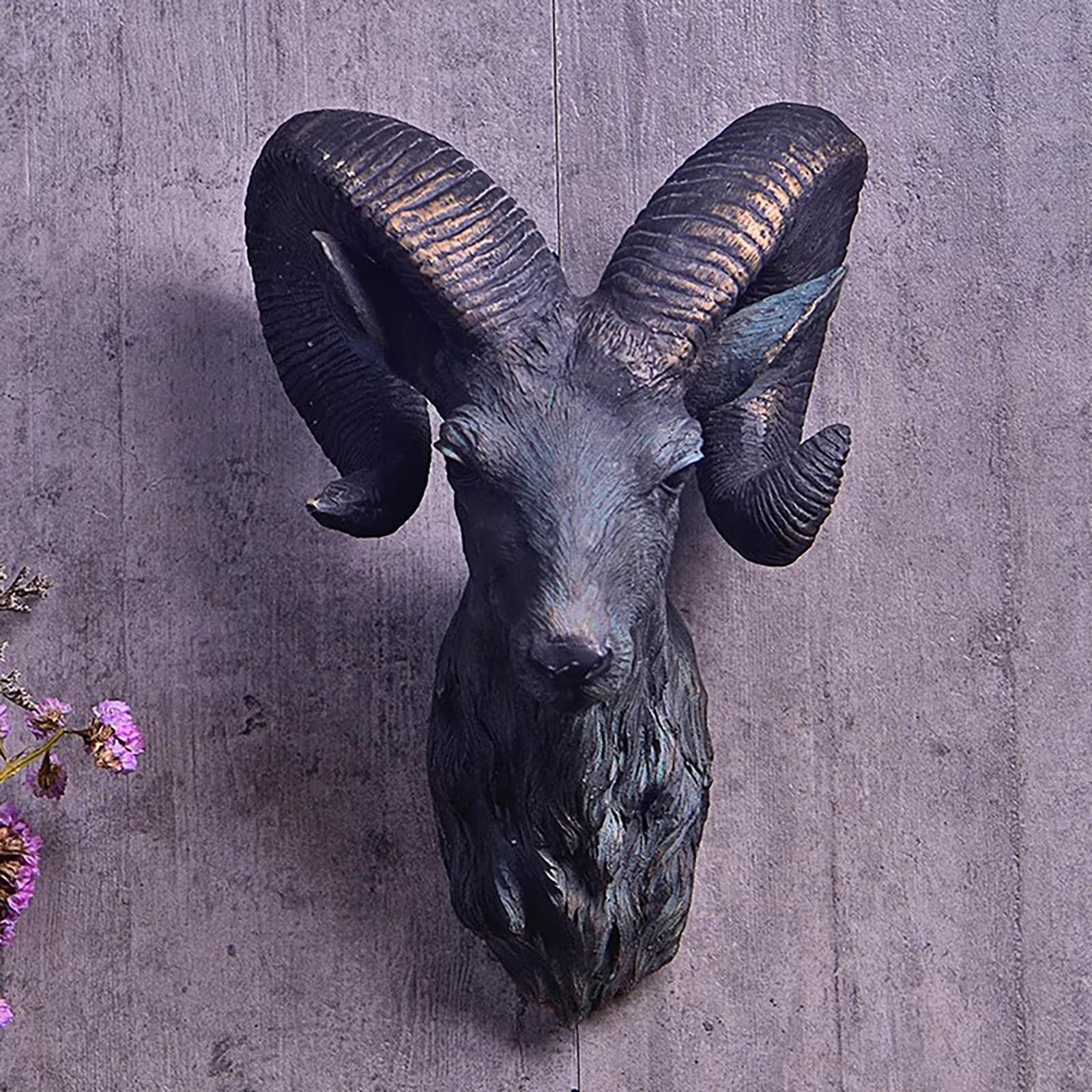 LMYSXAOZ Modern Long-horned Sheep Head Wall Sculpture, Exquisite Detailing for Living Room, Entrance, Study, Office Decor