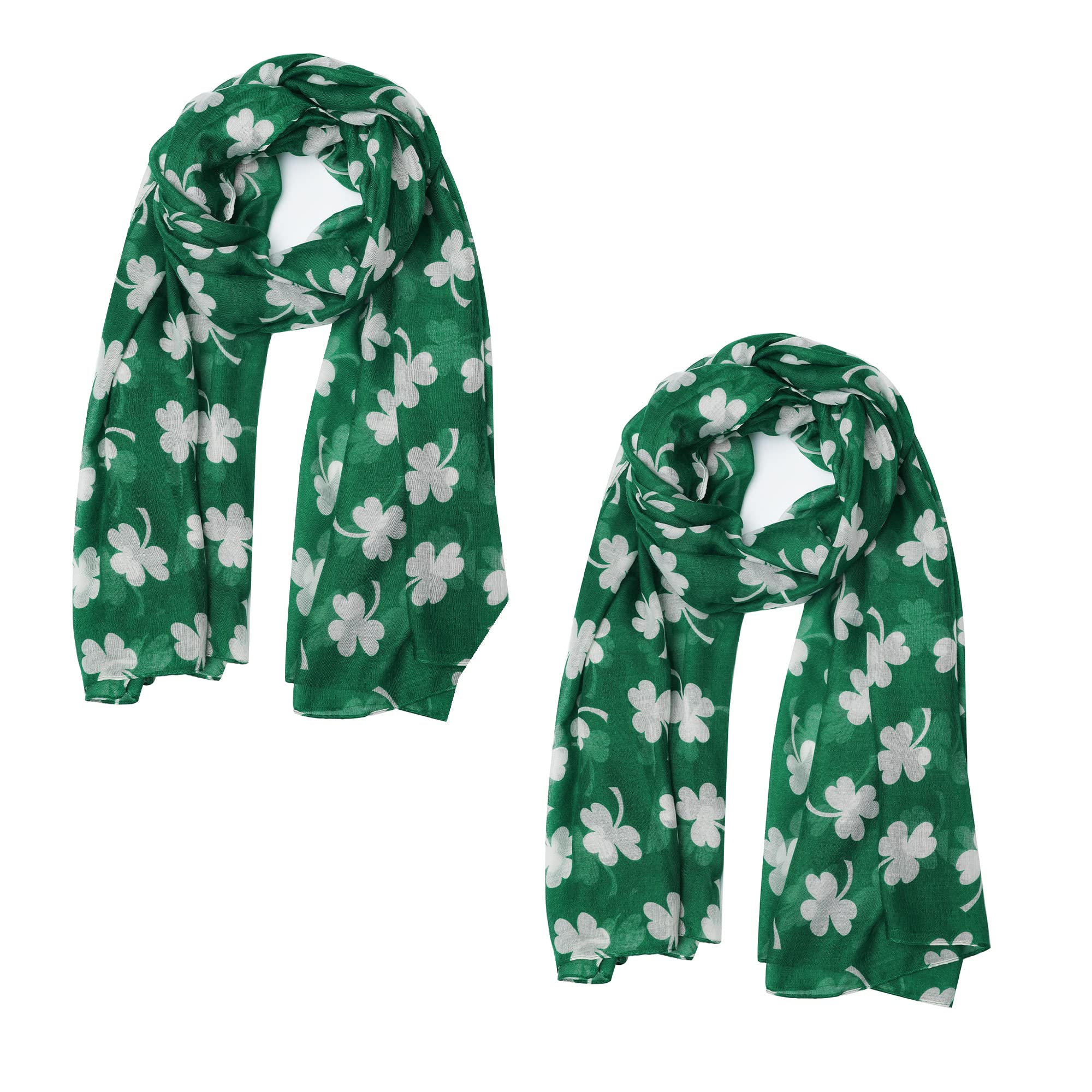 VANLINKERGreen Shamrock Scarf St. Patrick's Day Scarf Irish Silk Scarf Set Four Leaf Clover Voile Scarves Festivals Travel