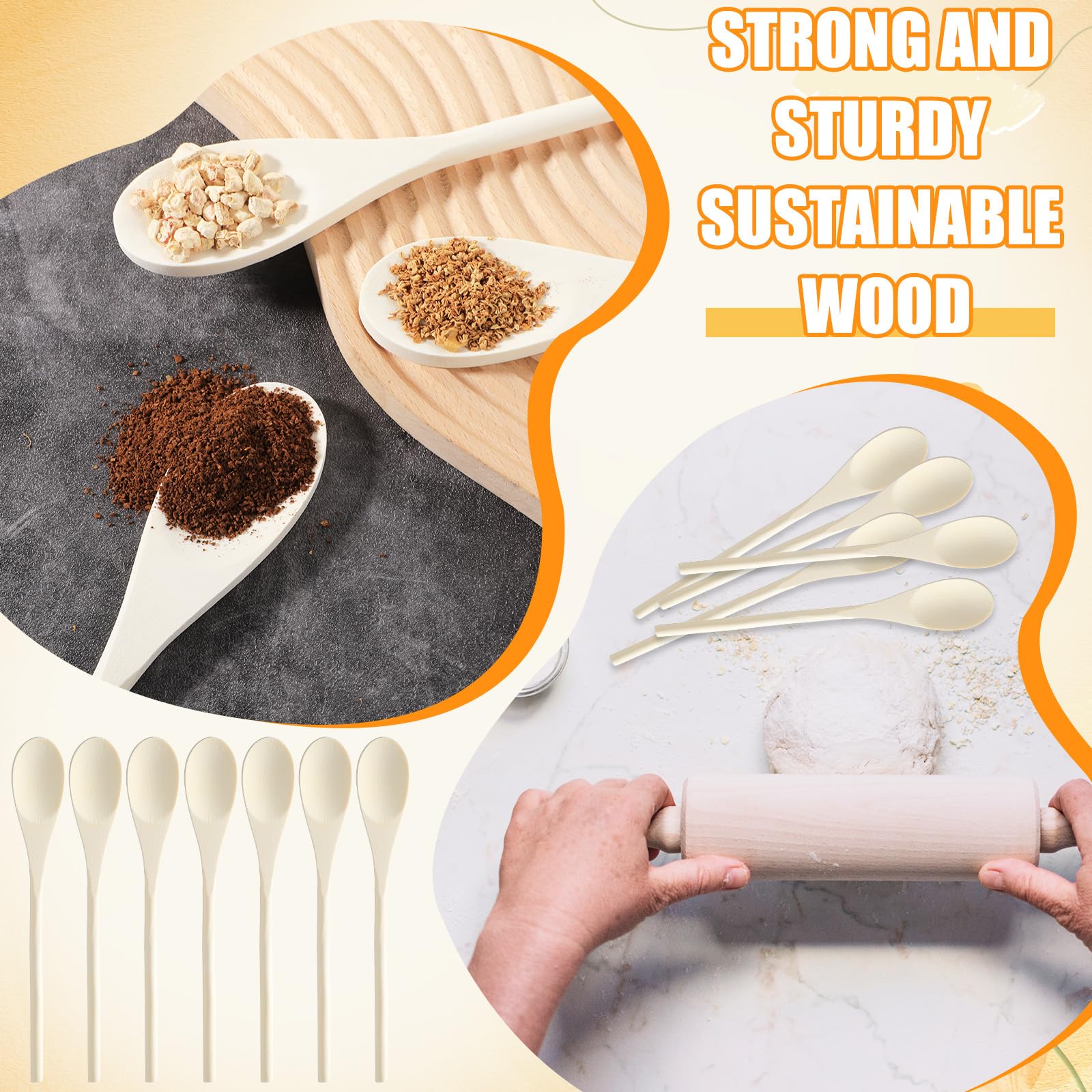 50 cucharas de madera de 10 pulgadas a granel para mango de cocina, cucharas largas de madera, cucharas de agitación, cucharas ovaladas de madera para hornear, mezclar, servir, agitar, cocinar y