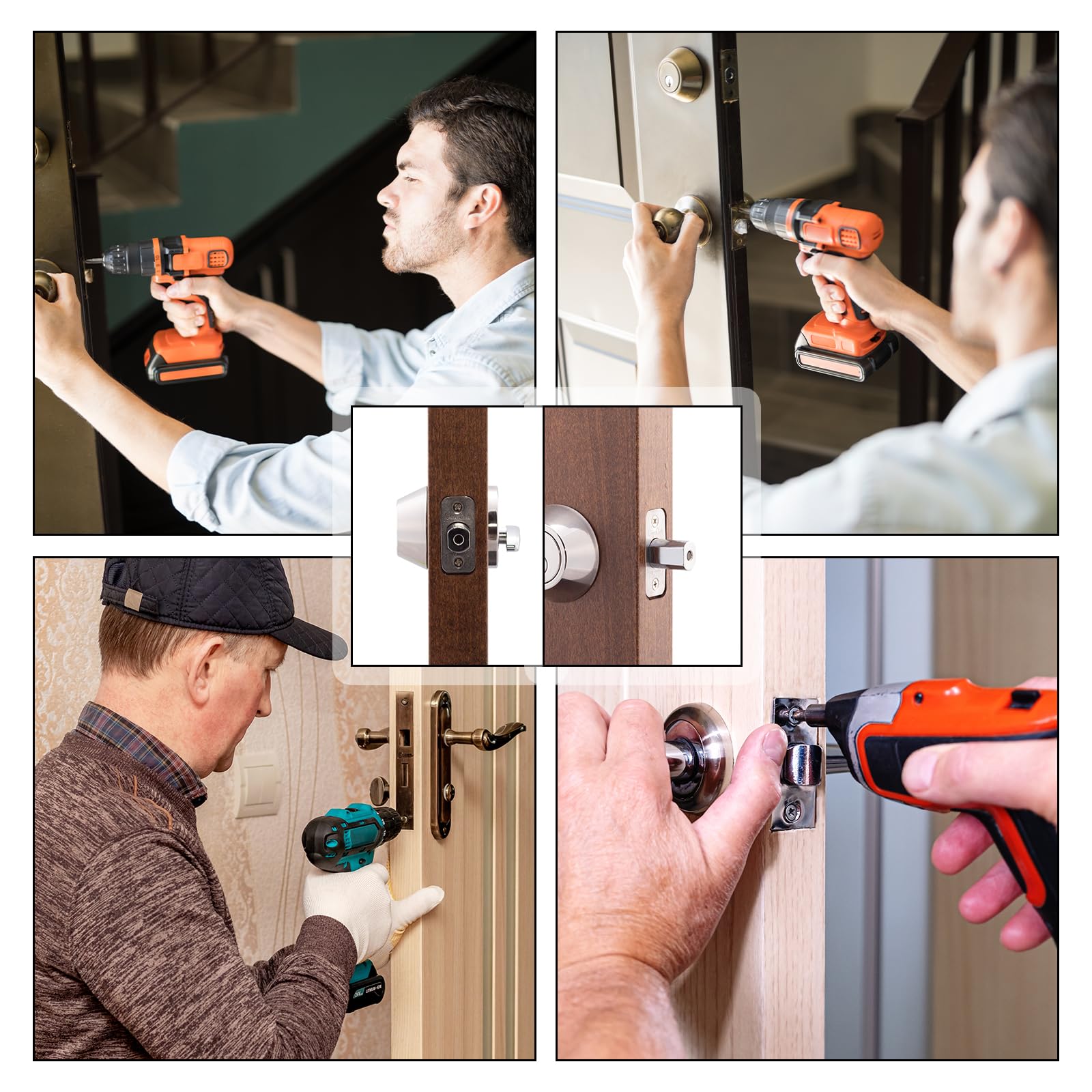 Lot de 12 gâches de porte avec 24 vis renforcées, plaques de porte pour portes intérieures pour bouton ou loquet, finition noire mate