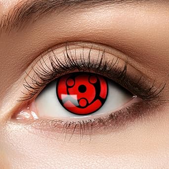Zoelibat Coloured Contact Lenses Red without Prescription Syaringan 1 Pair of Lenses for 12 Months Soft Monthly Lenses for Halloween Carnival and Fancy Dress