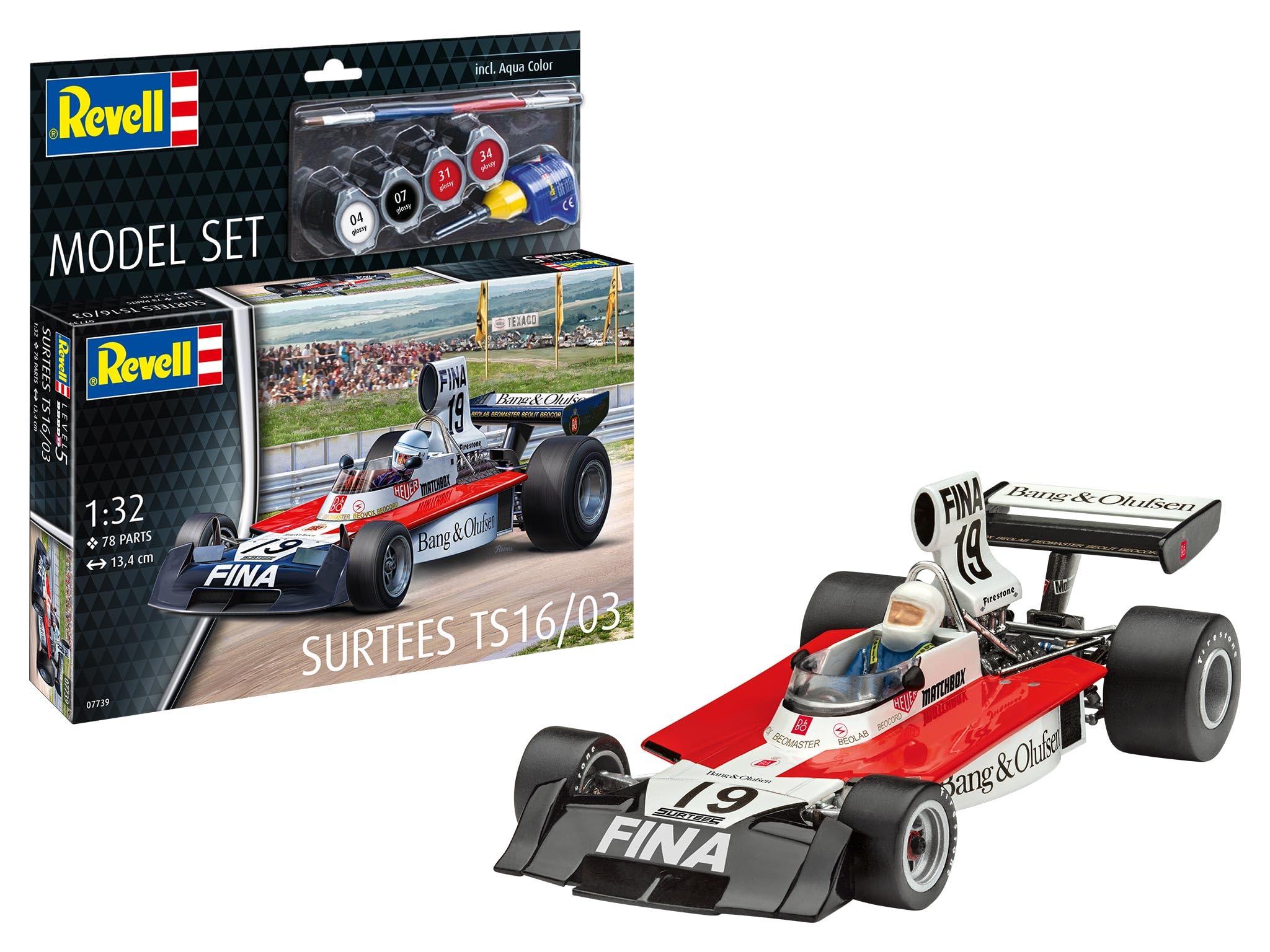 Revell 67739 zestaw modeli Surtees TS16/03 skala 1:32 niezabudowany/niepomalowany plastikowy model zestaw z akcesoriami