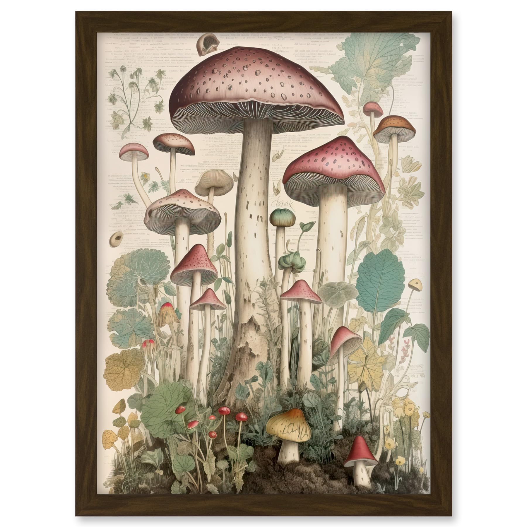 Artery8 Mushroom Fungi Botanical Page Photograph Vintage Cottagecore Rustic Aesthetic Kitchen Artwork Framed A3 Wall Art Print