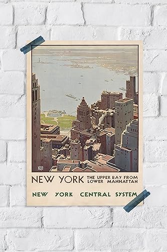 Miniatura 4 de VMXWLL Póster vintage de Nueva York de los años 20, The Upper Bay desde el Bajo Manhattan, póster de lienzo vintage del sistema central de Nueva