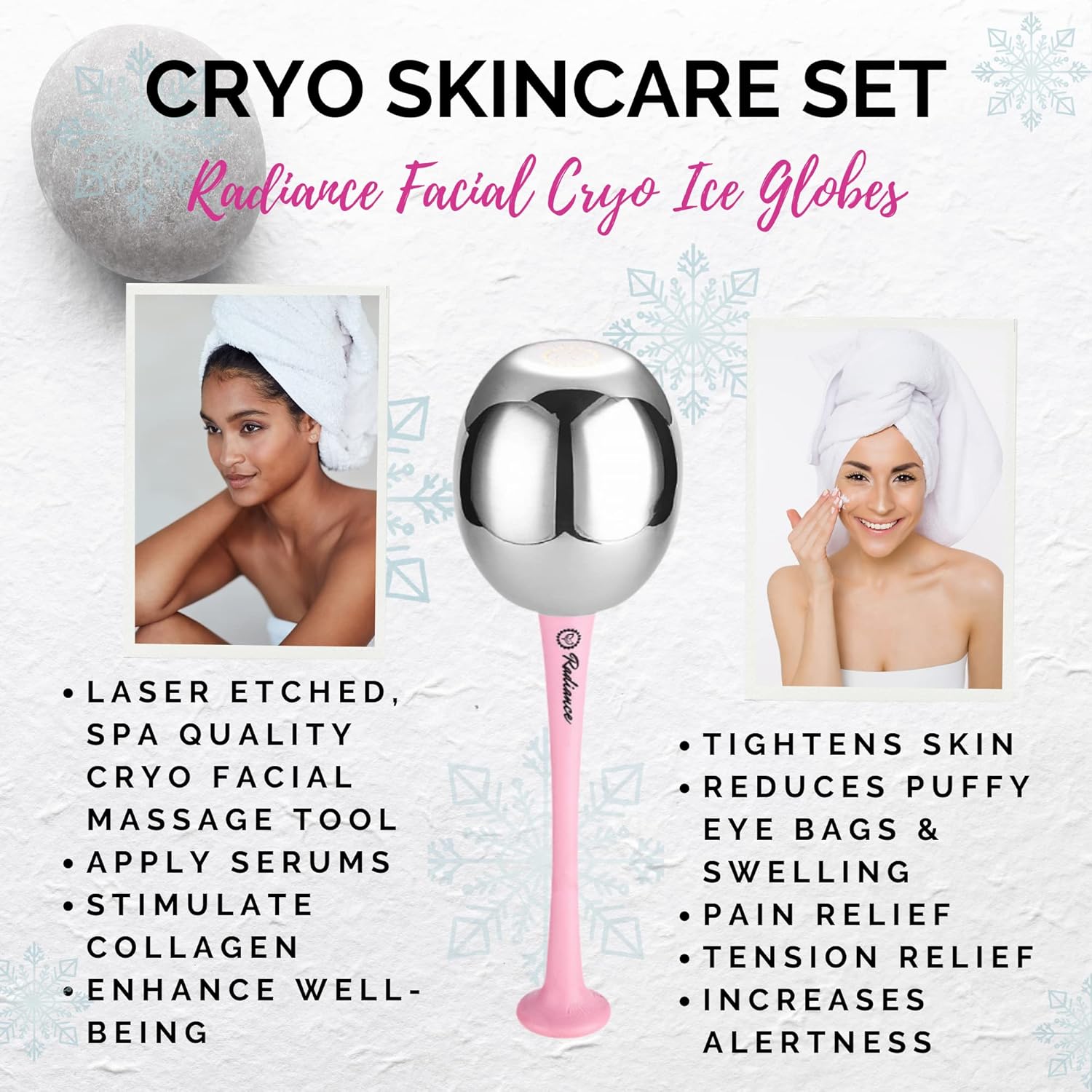 RADIANCE Ice Globes for Facials Skin Care - Cryo Globes, Non Shatter, Face Cooling Cold Stainless Steel, Cryo Freeze Tool Roller for Depuffing Eyes, Face Massage with a Storage Case & Polish Cloth - Image 3