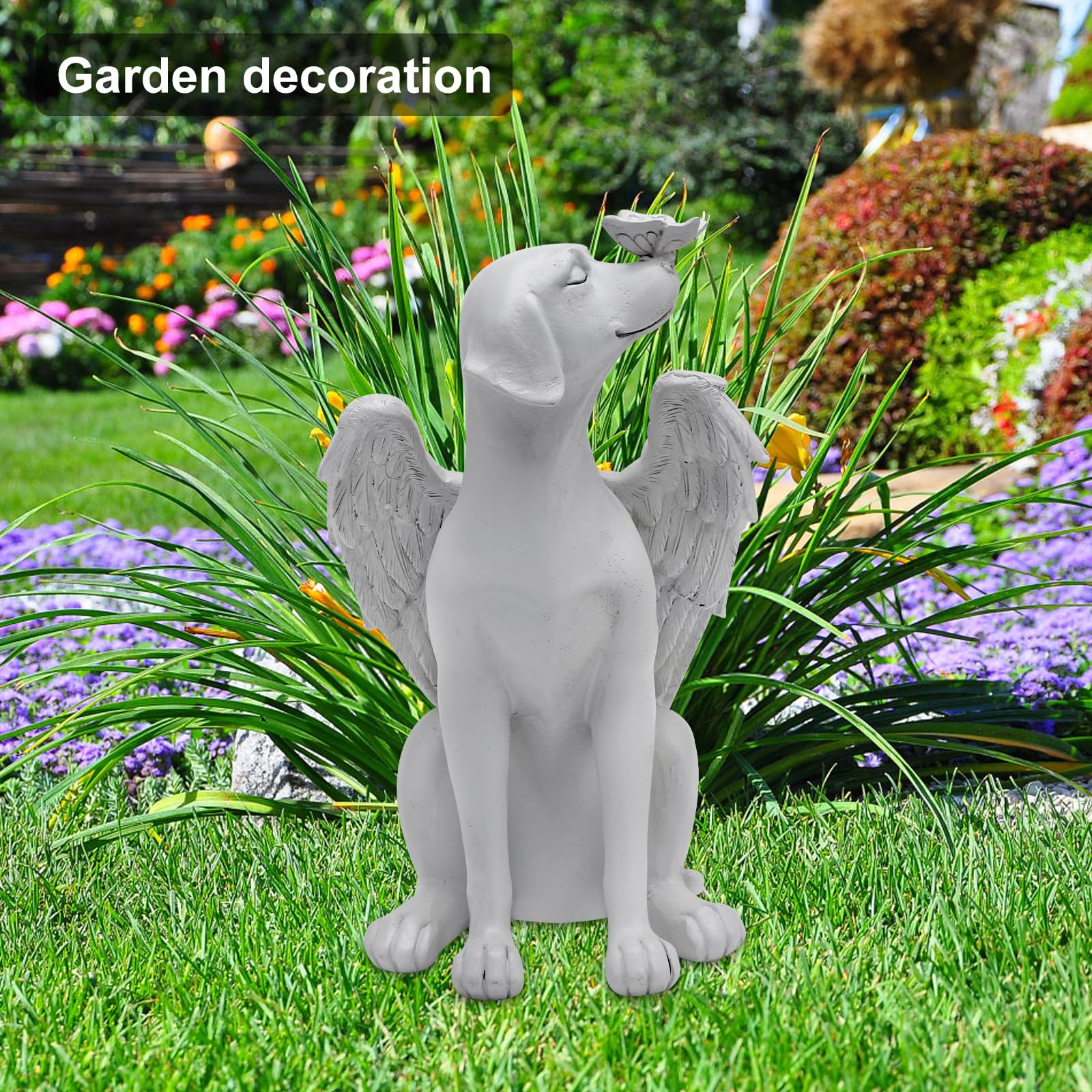 TNSLAND Statua Commemorativa per Cani E Gatti per Lapide, Animale Domestico Che Dorme Mai Abbandonato con Ali D'Angelo, Cane D'Angelo Decorazione da Giardino in Poliresina