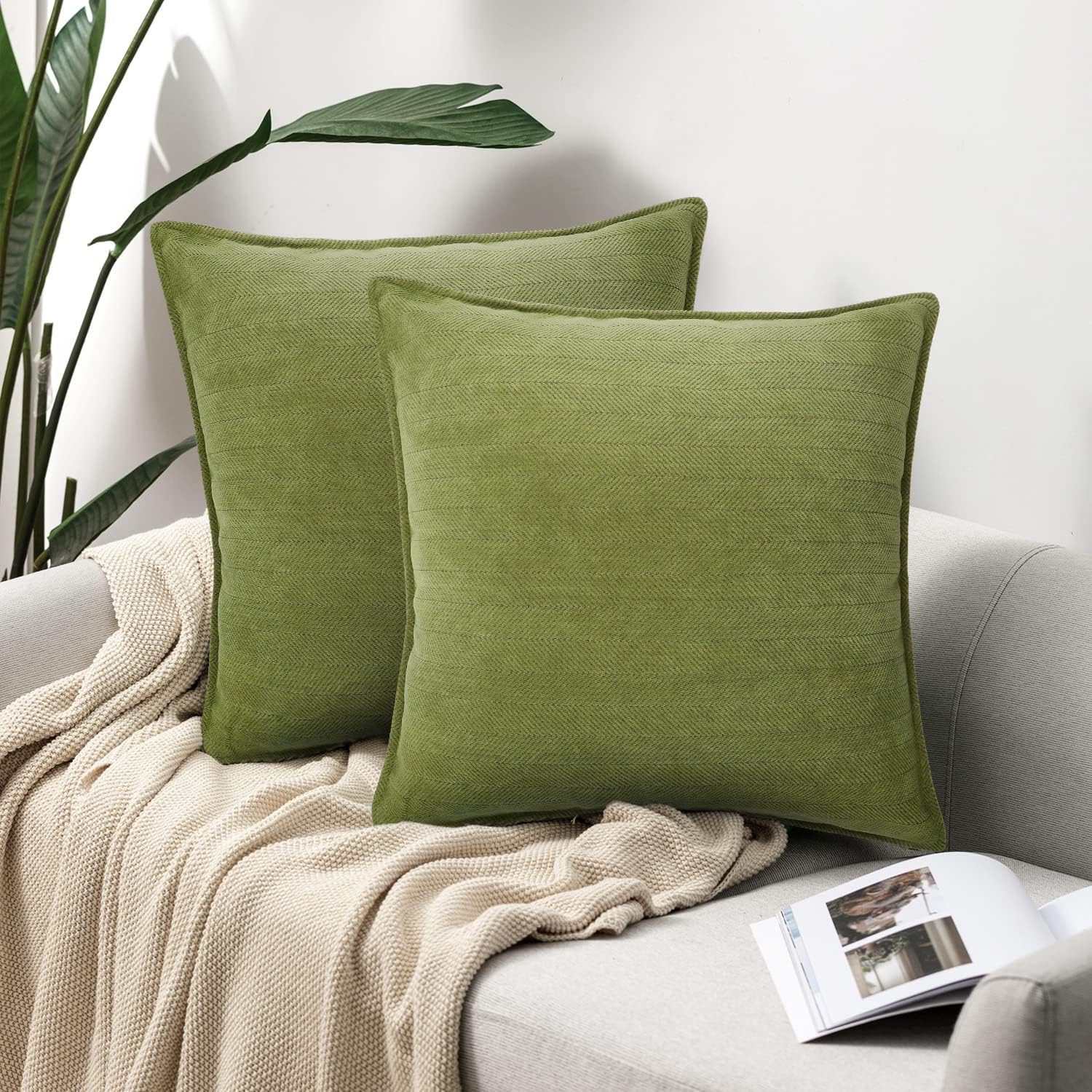 HADEEONG Chenille Throw Pillow Covers 18x18 Set of 2, Super Soft Decorative Pillow